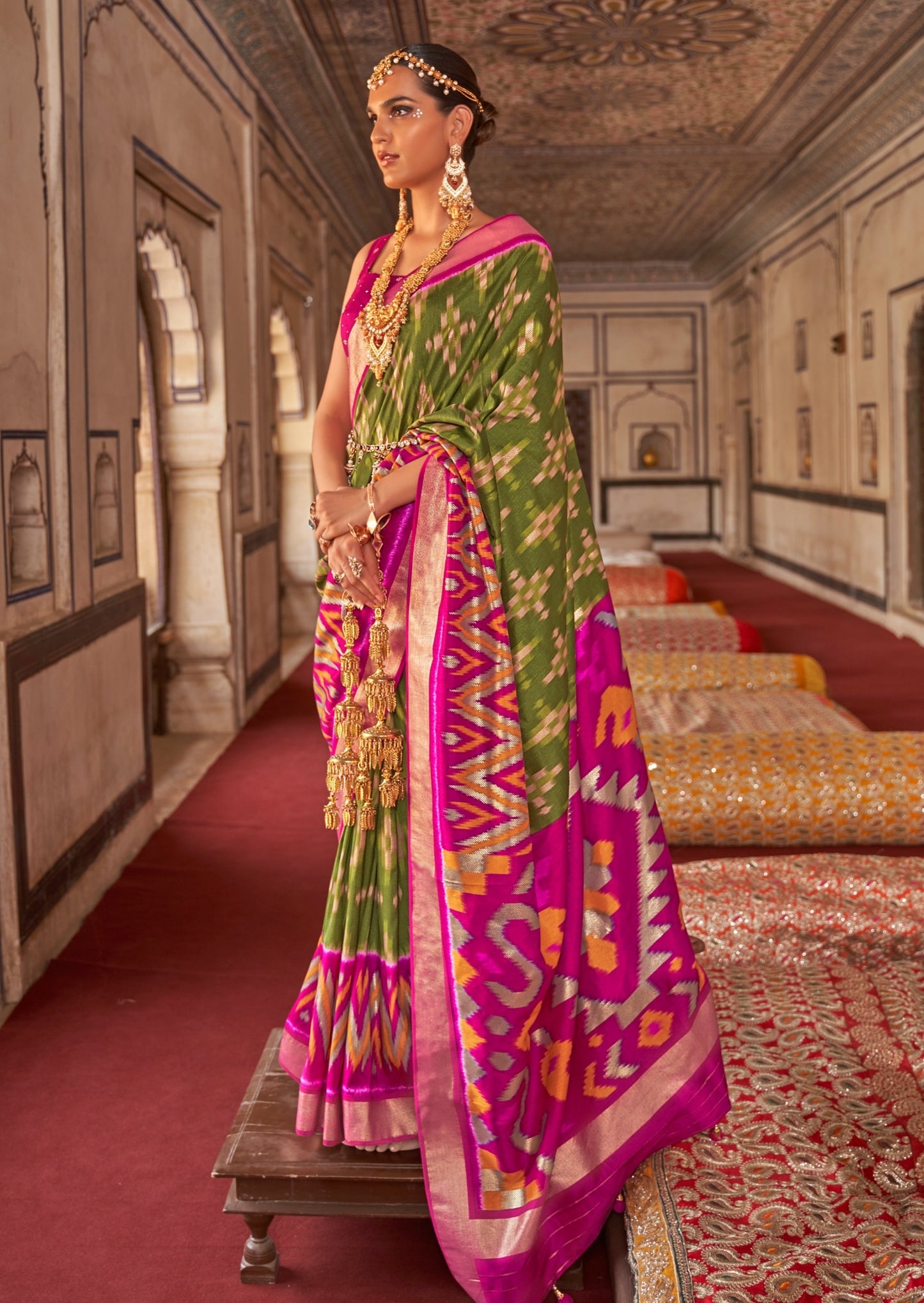 Patola Mehendi Green Ikat Saree