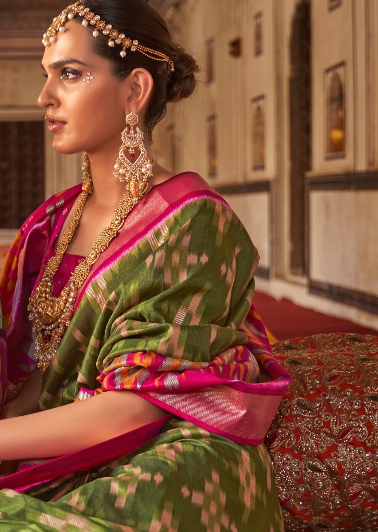 Patola Mehendi Green Ikat Saree
