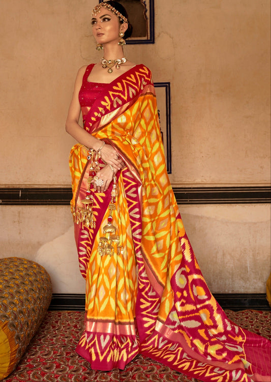 Patola Silk Yellow Ikat Saree