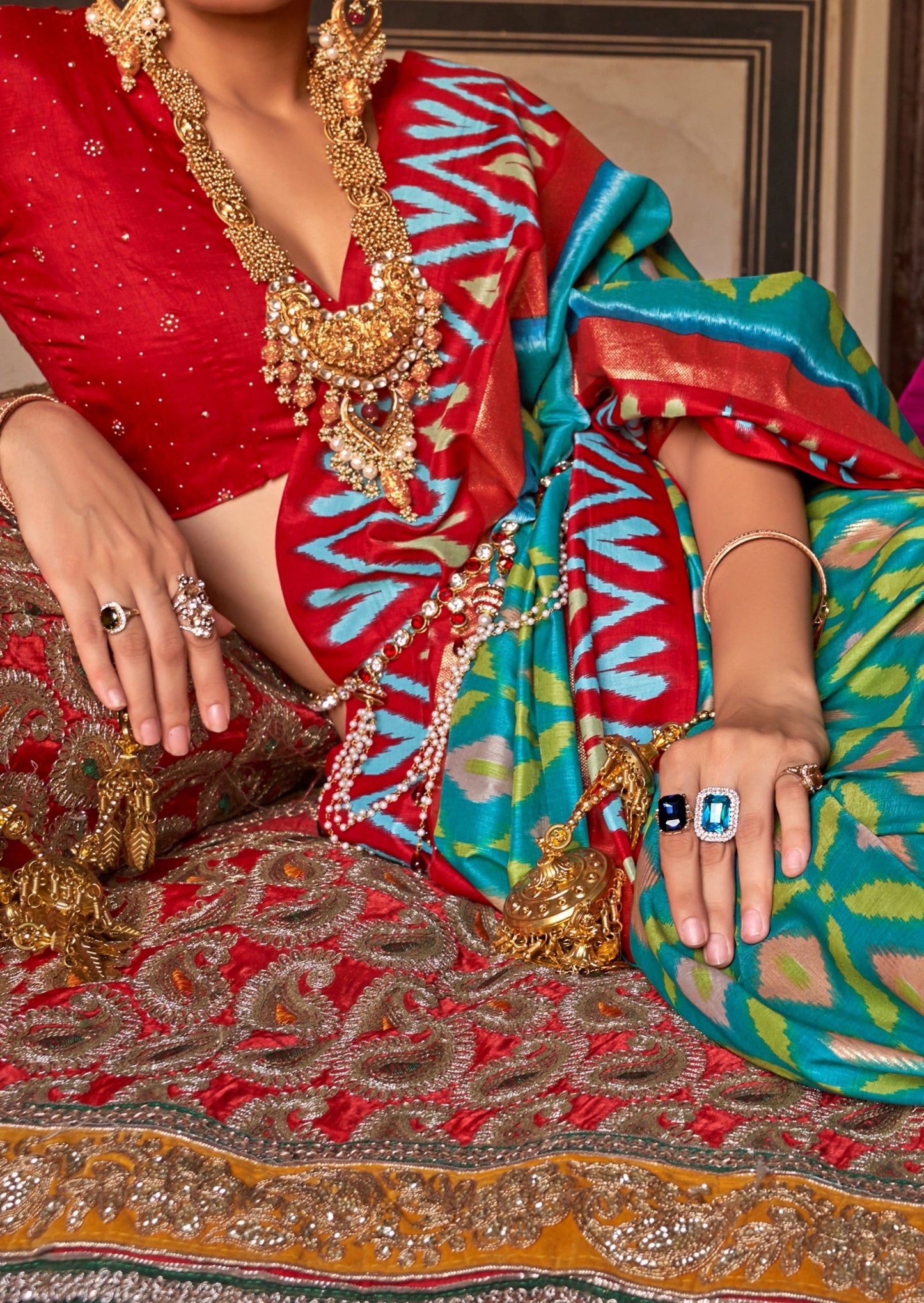 Patola Seafoam Green Ikat Saree