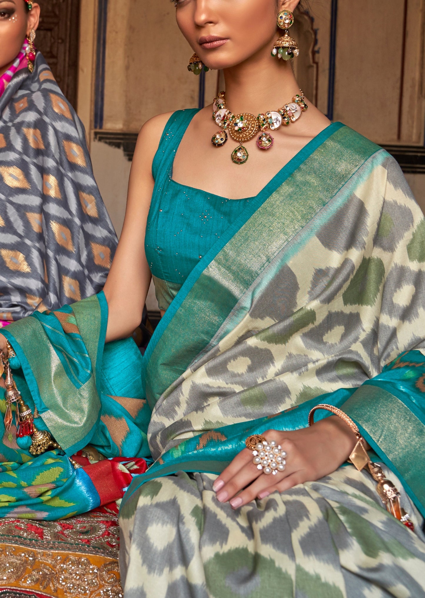 Patola Silk Grey and Blue Saree