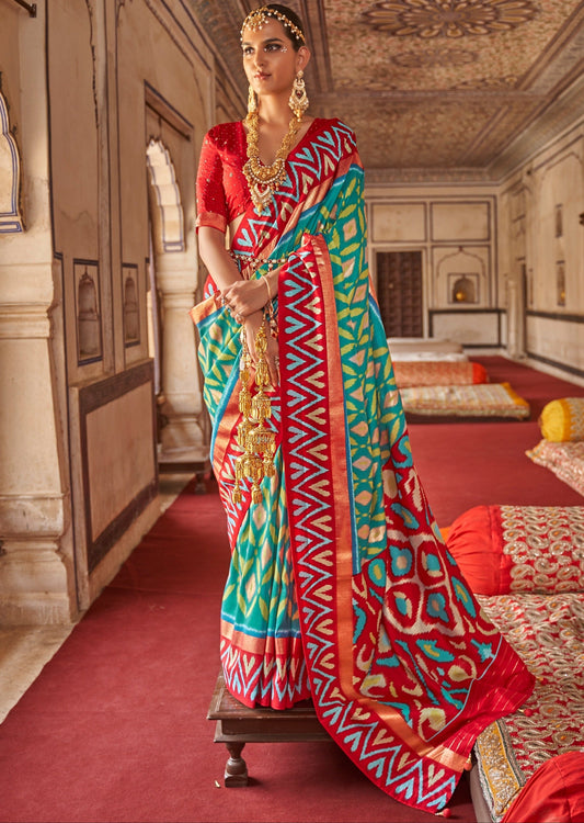 Patola Seafoam Green Ikat Saree