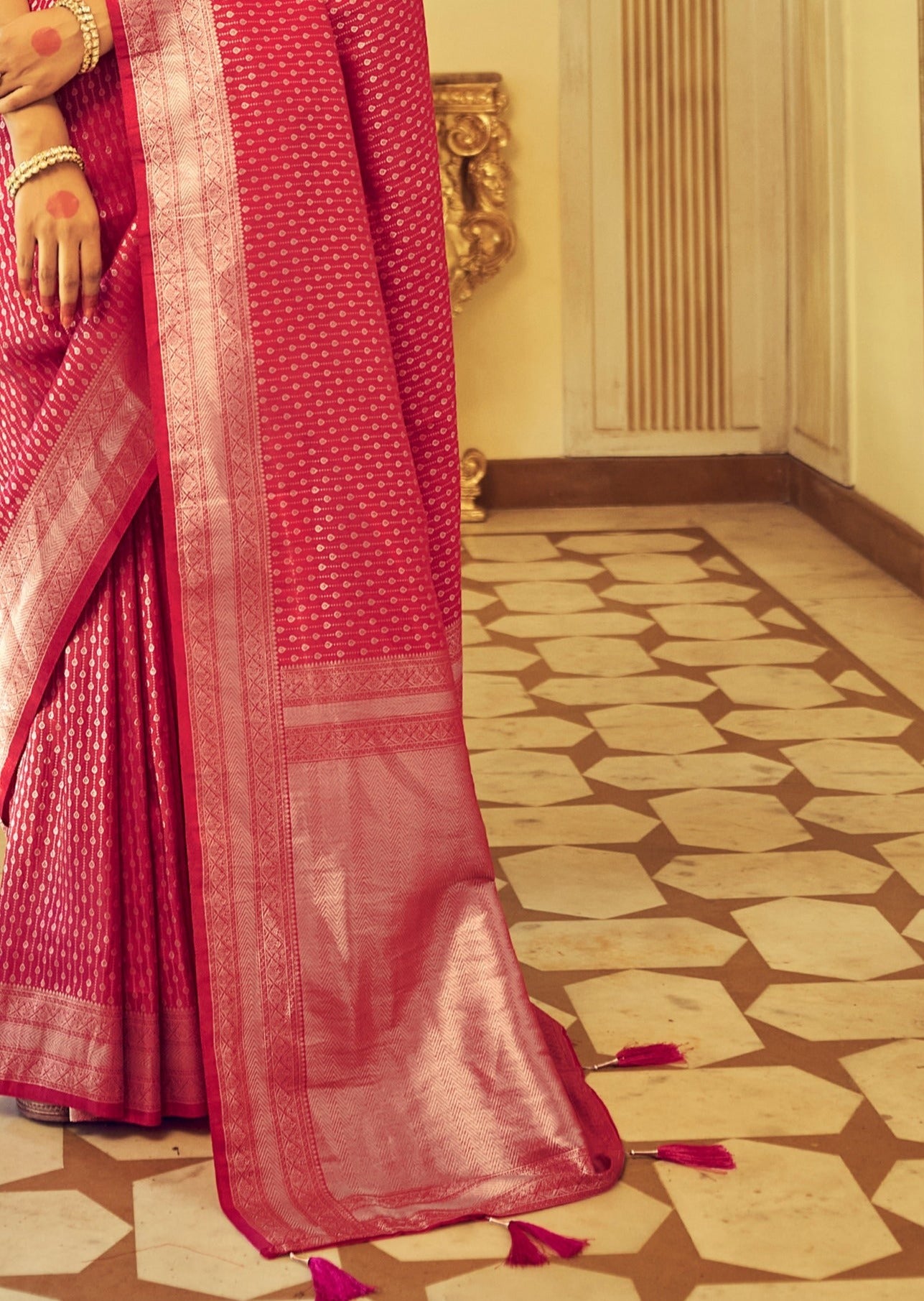 Kanjivaram Silk Candy Red Bridal Saree