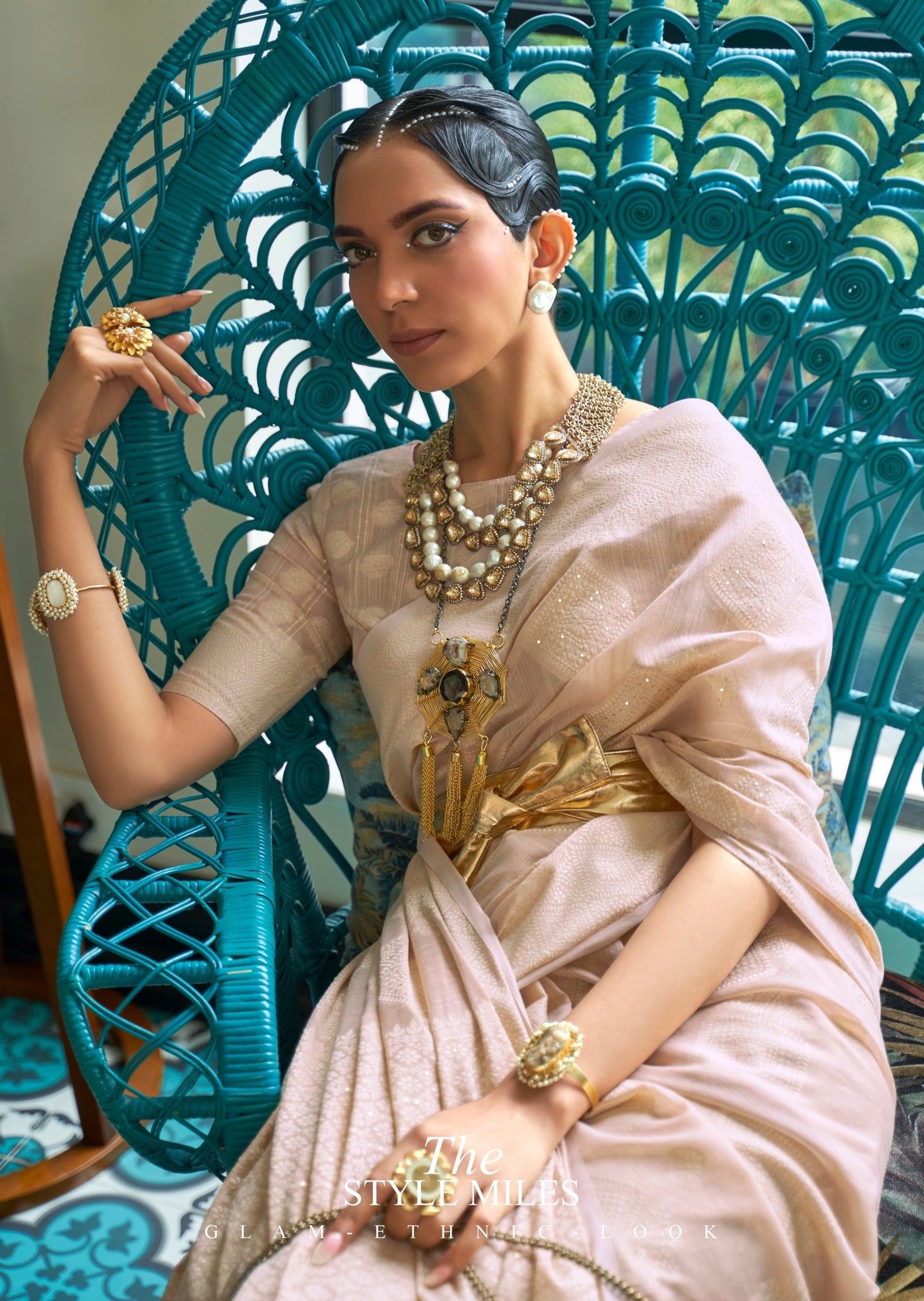 Lucknowi Chikankari Beige Cotton Saree