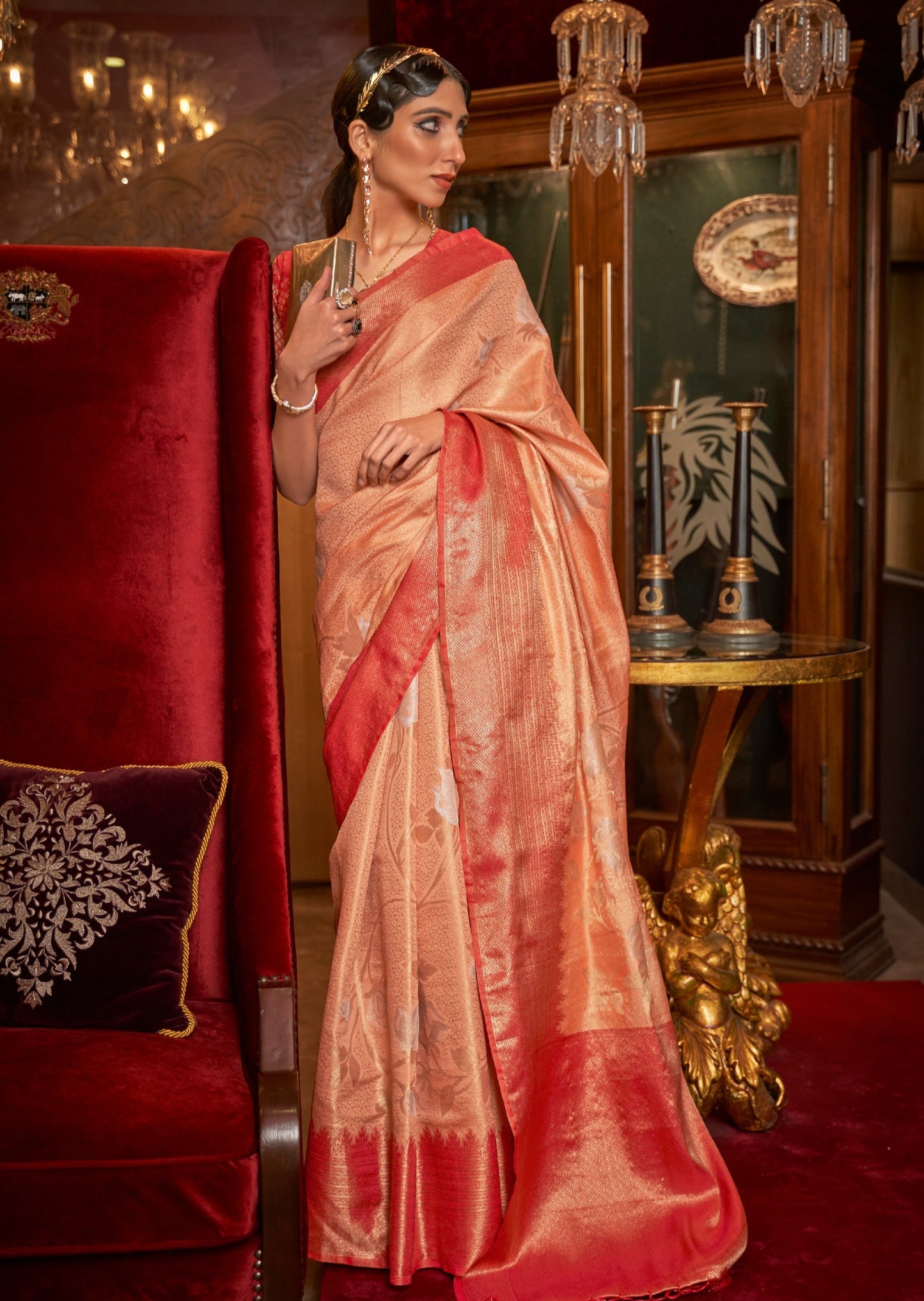 Peach Kanjivaram Silk Handloom Saree