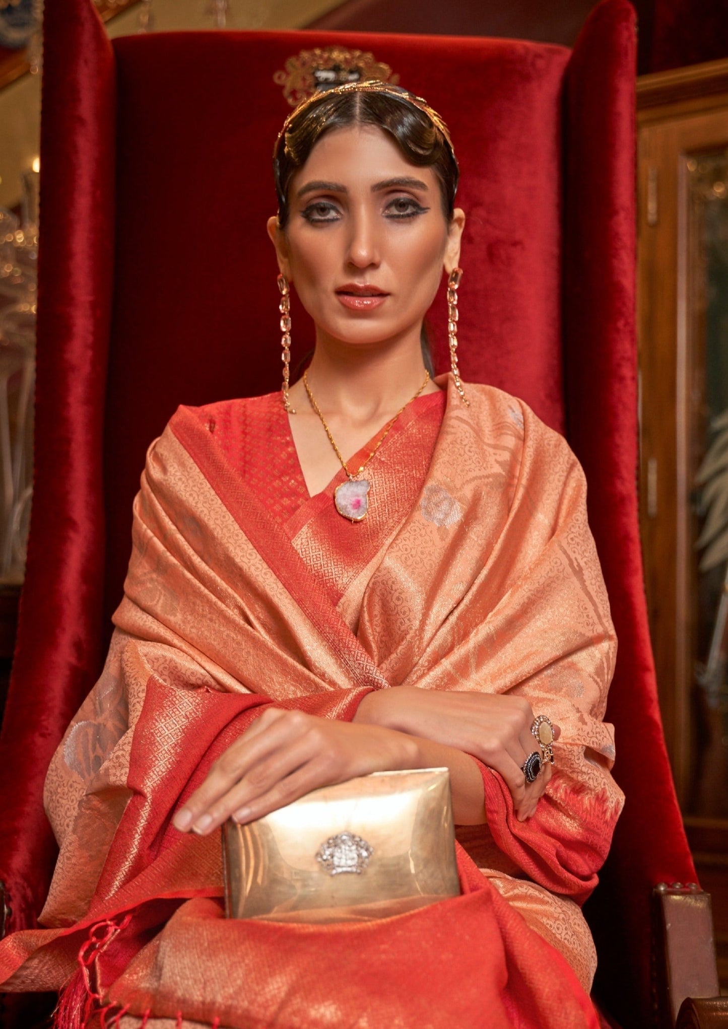 Peach Kanjivaram Silk Handloom Saree