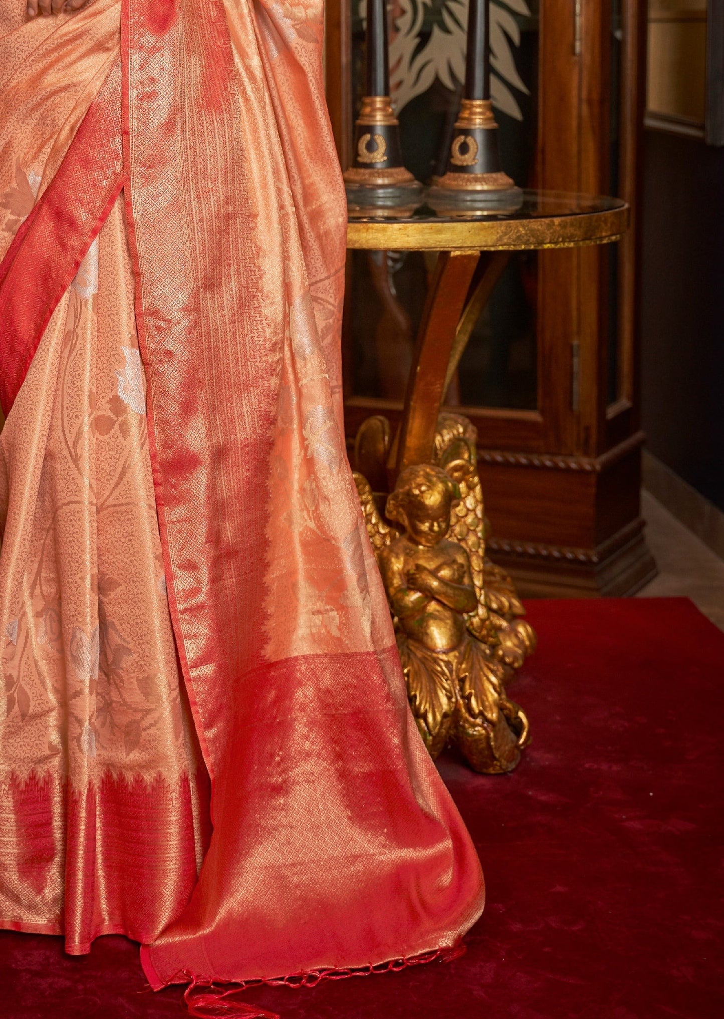 Peach Kanjivaram Silk Handloom Saree