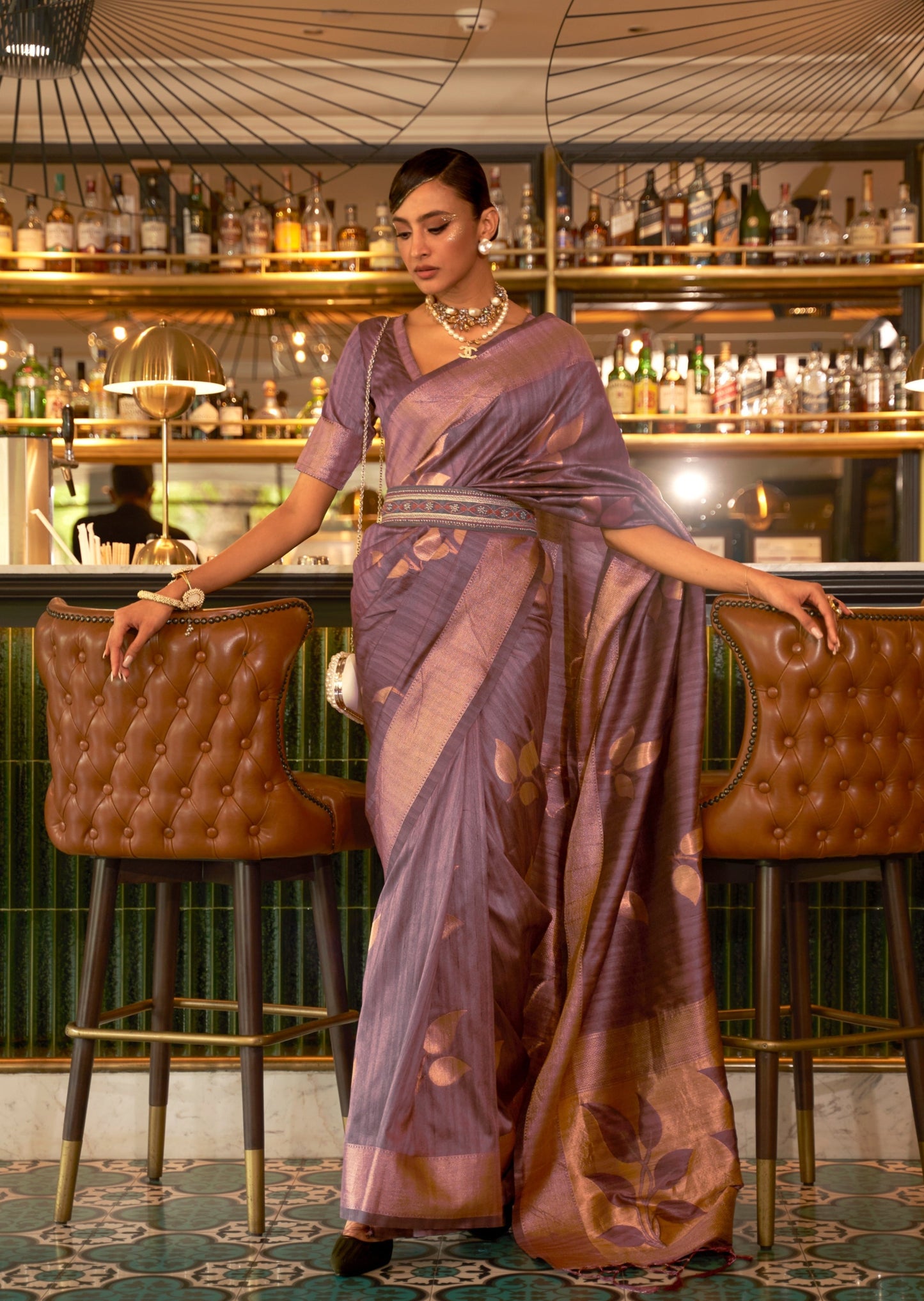 Pure Tussar Silk Muave Purple Saree