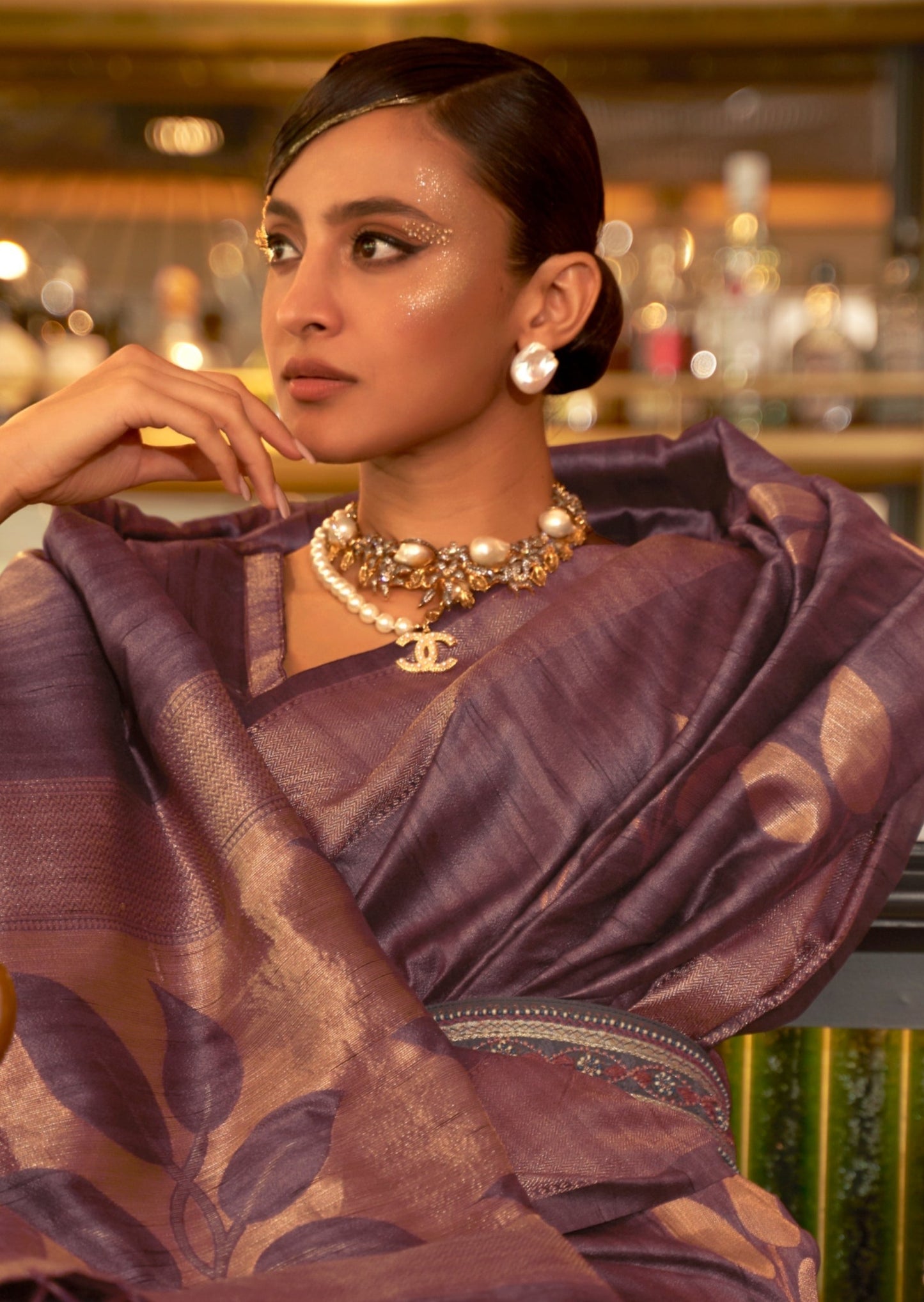 Pure Tussar Silk Muave Purple Saree