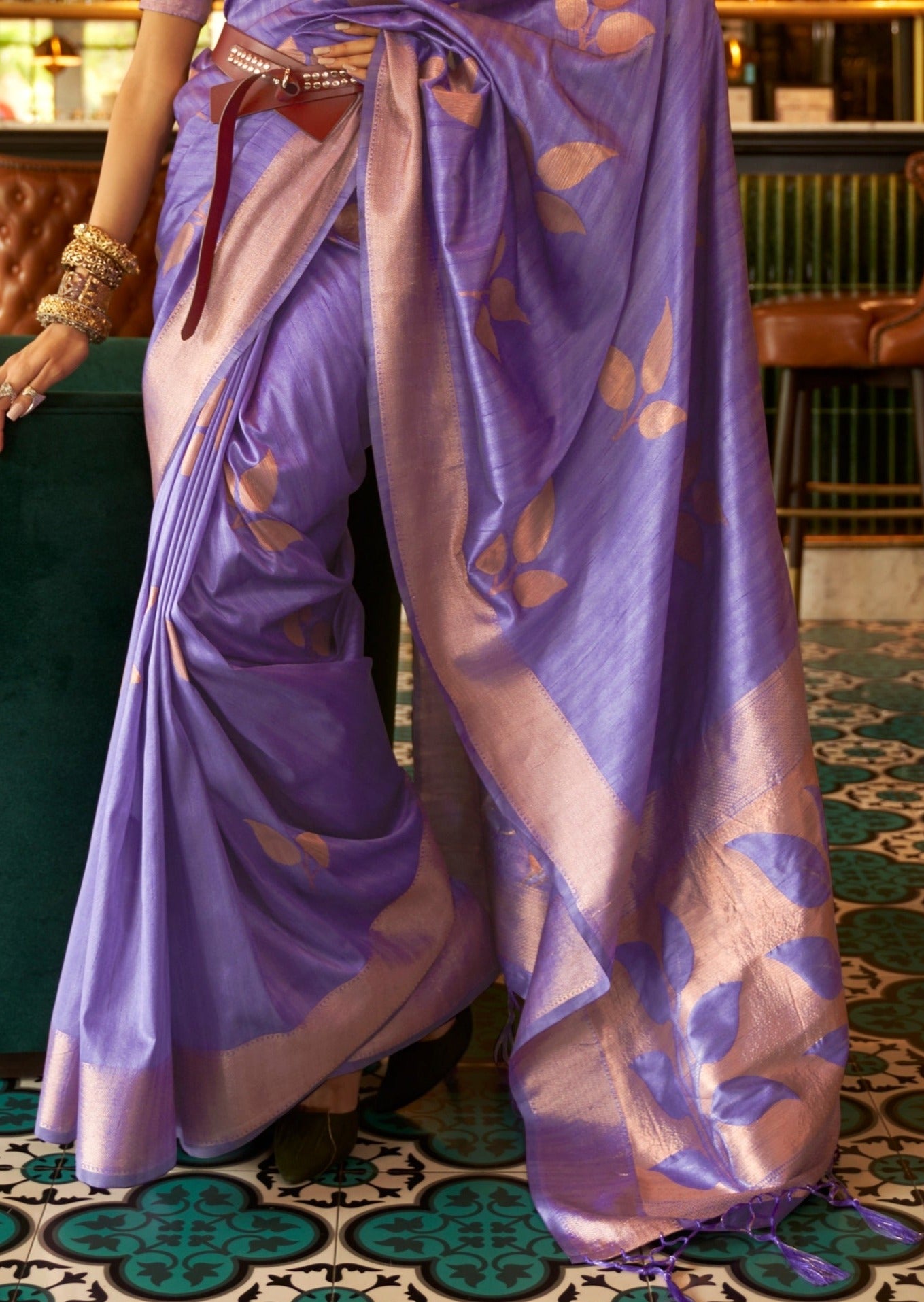 Pure Tussar Silk Purple Saree