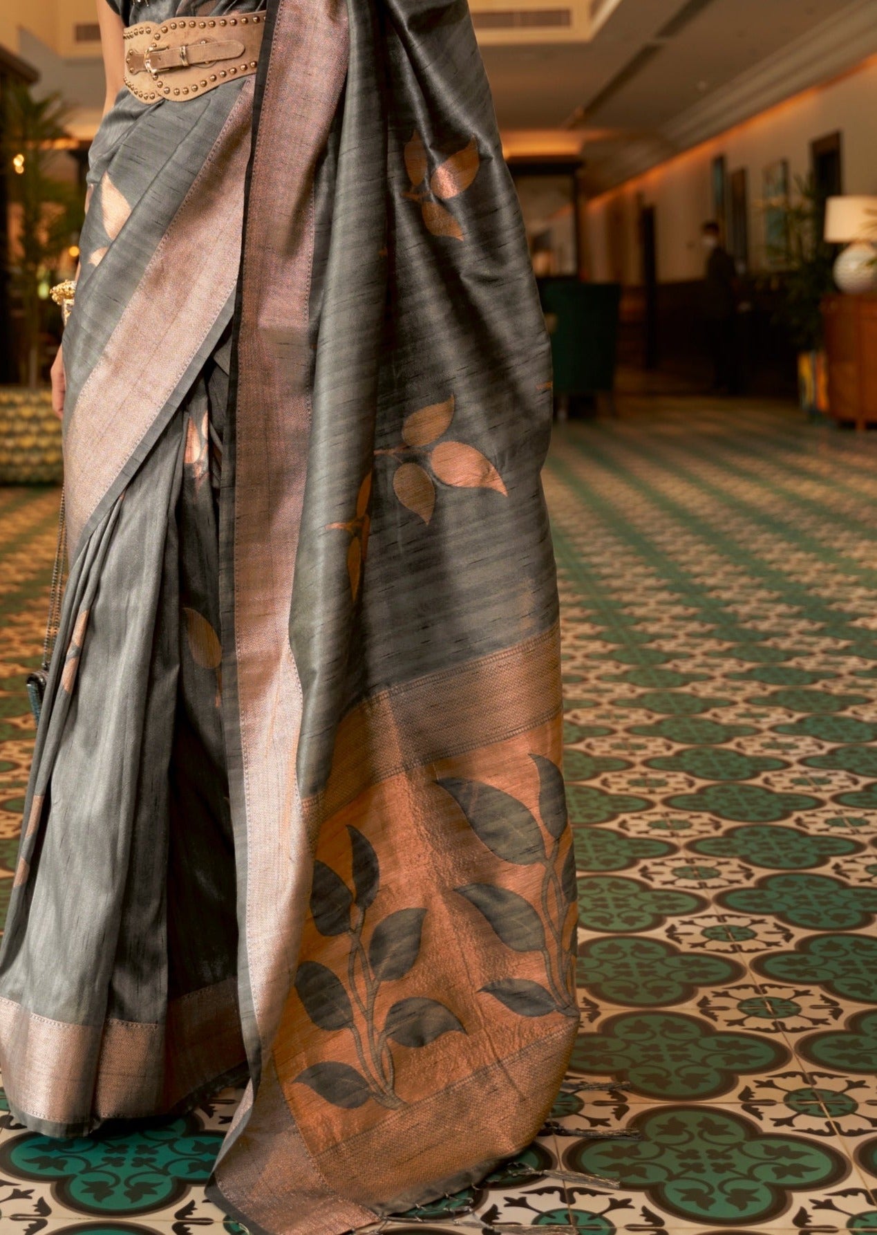 Pure Tussar Silk Grey Handloom Saree