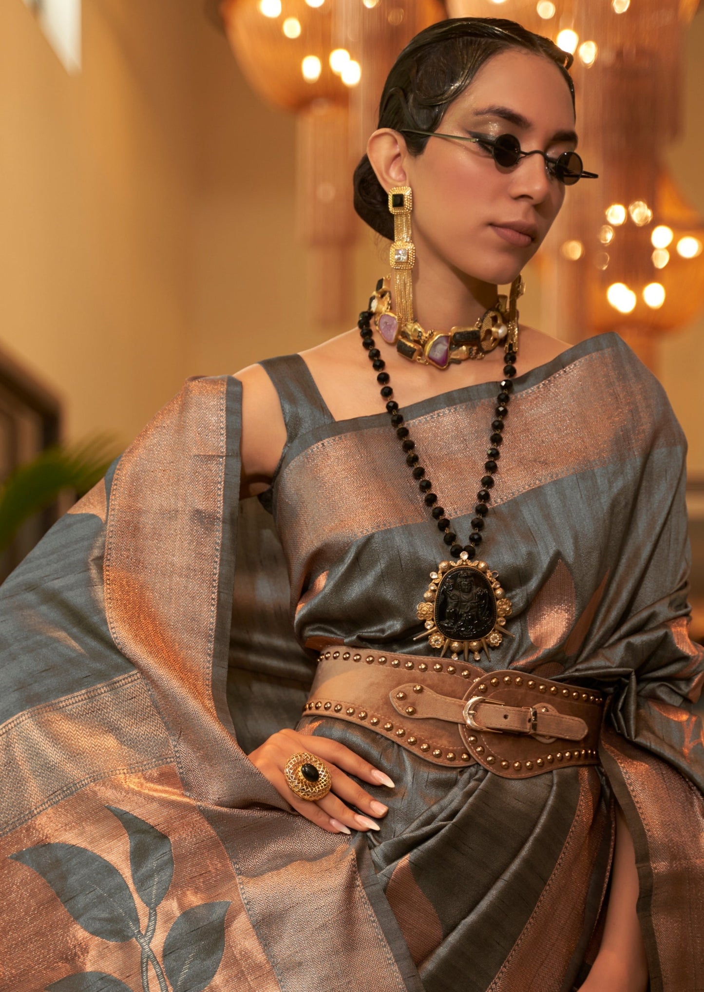 Pure Tussar Silk Grey Handloom Saree