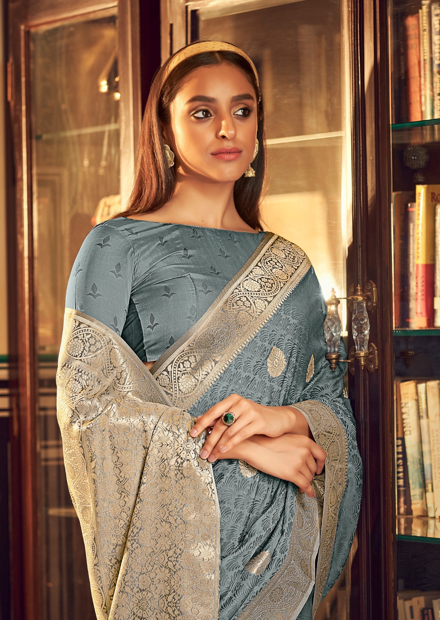Banarasi Satin Silk Grey Saree