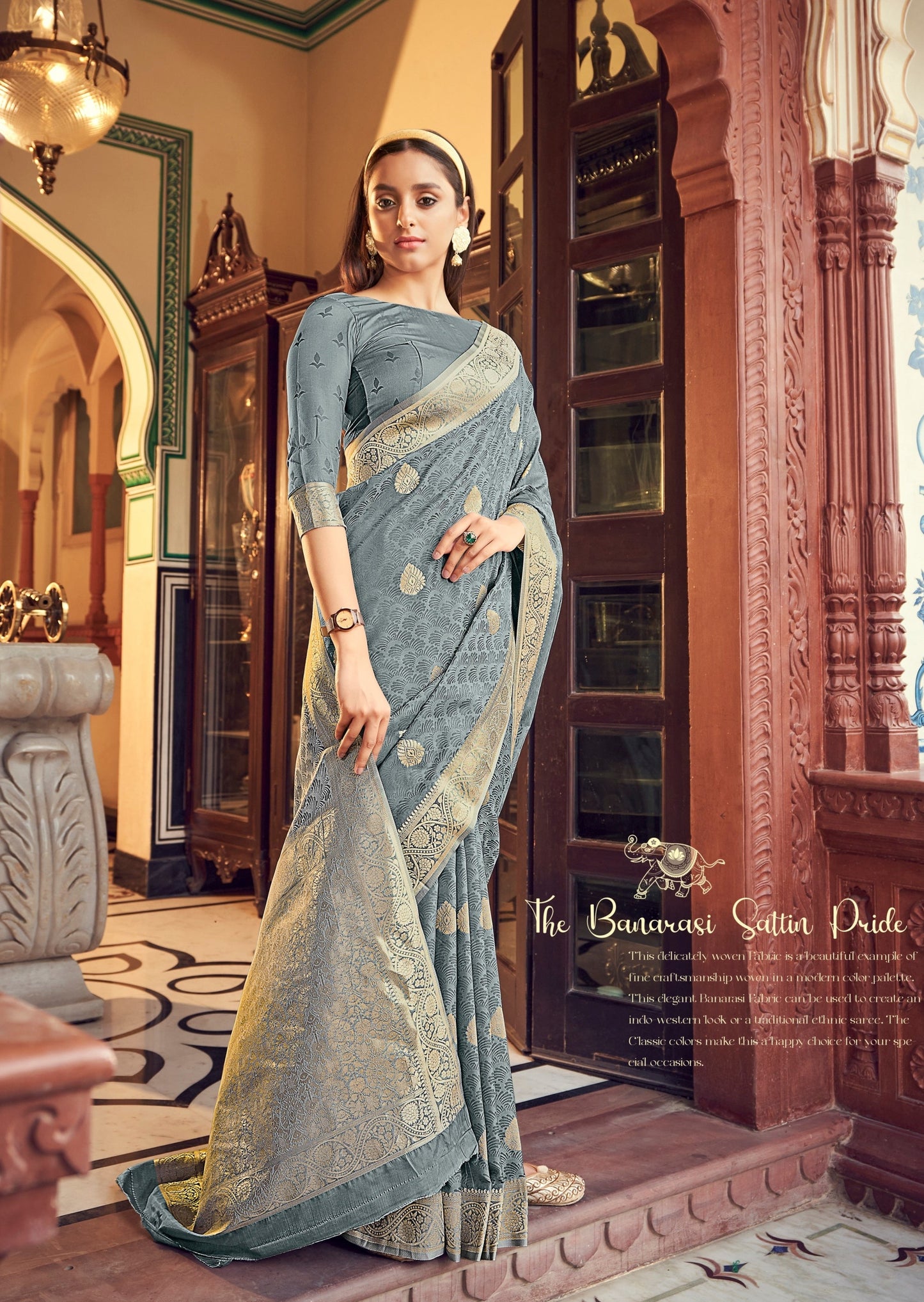 Banarasi Satin Silk Grey Saree