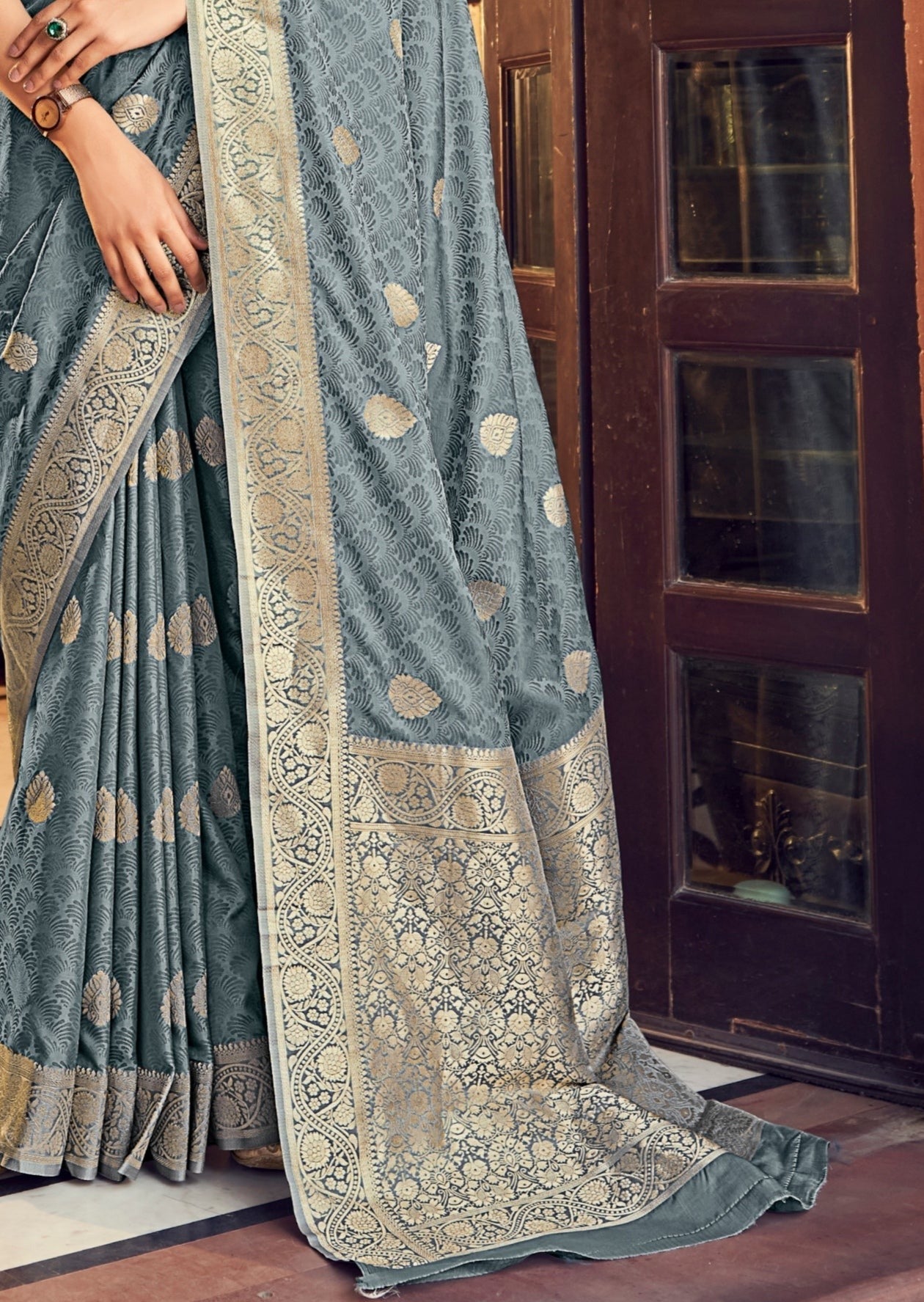 Banarasi Satin Silk Grey Saree