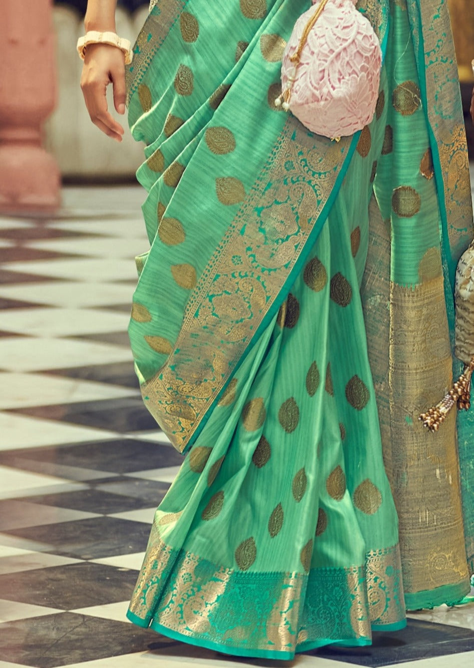 Pure Tussar Silk Jade Green Handloom Saree