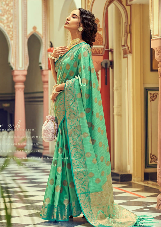 Pure Tussar Silk Jade Green Handloom Saree