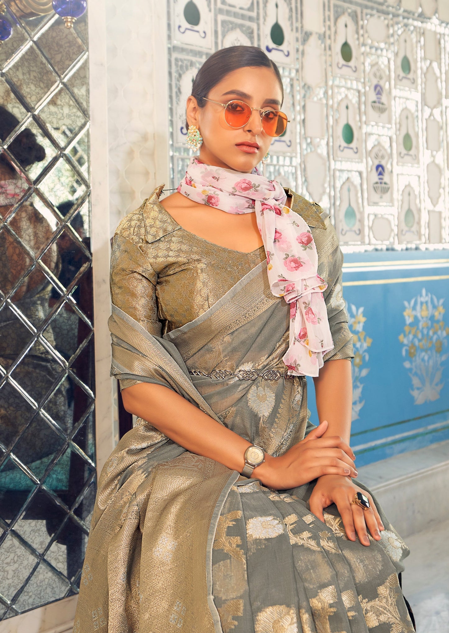 Pure Linen Handloom Grey Saree