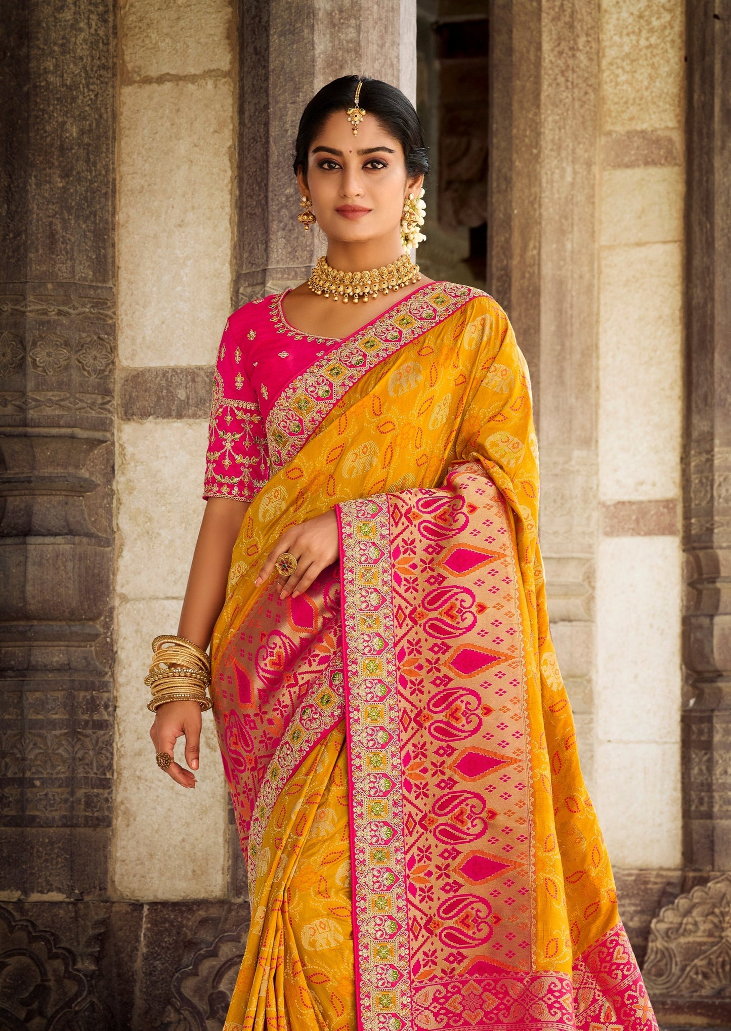 Banarasi Patola Silk Turmeric Yellow Bridal Saree