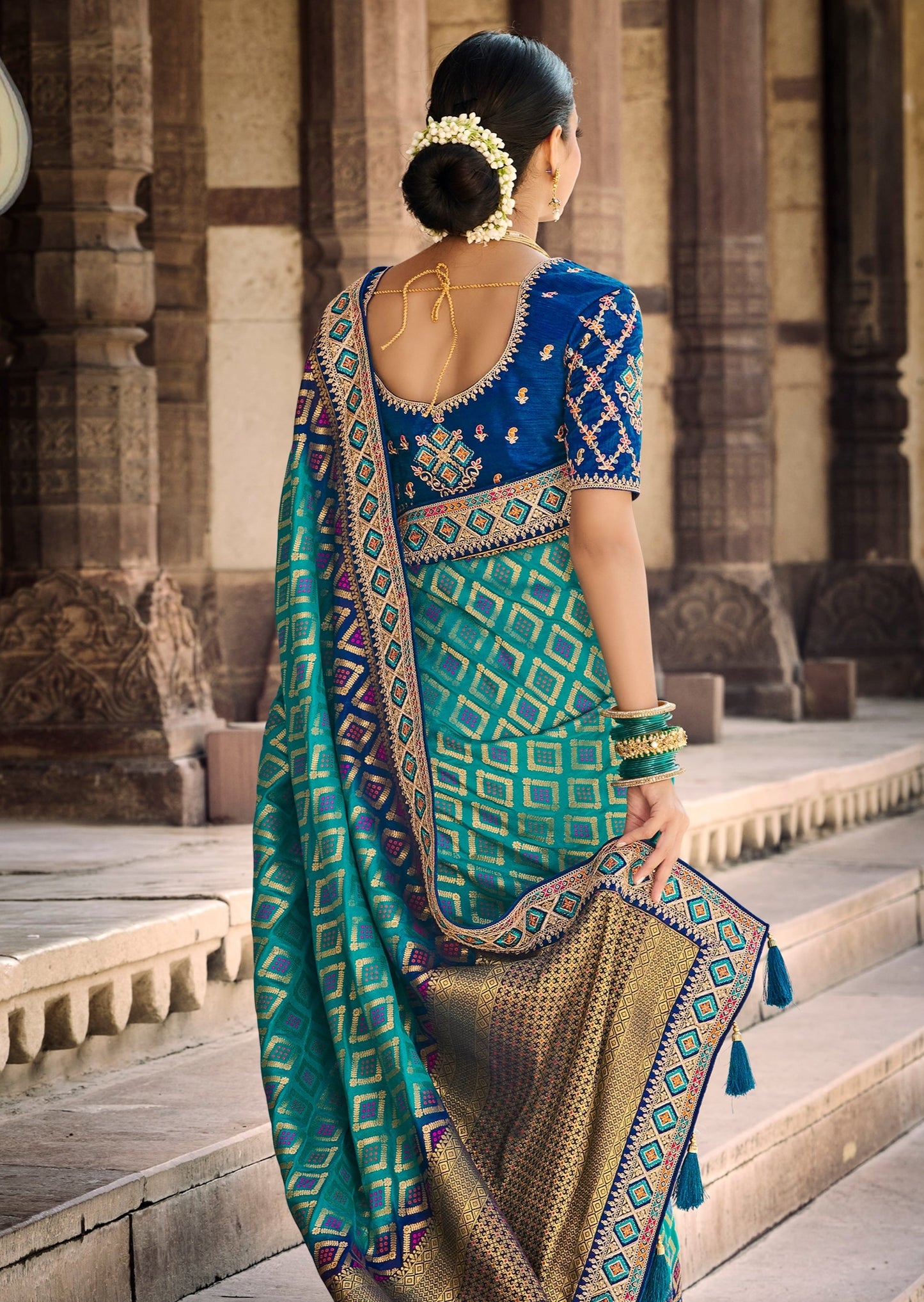Banarasi Patola Silk Turquoise Blue Saree