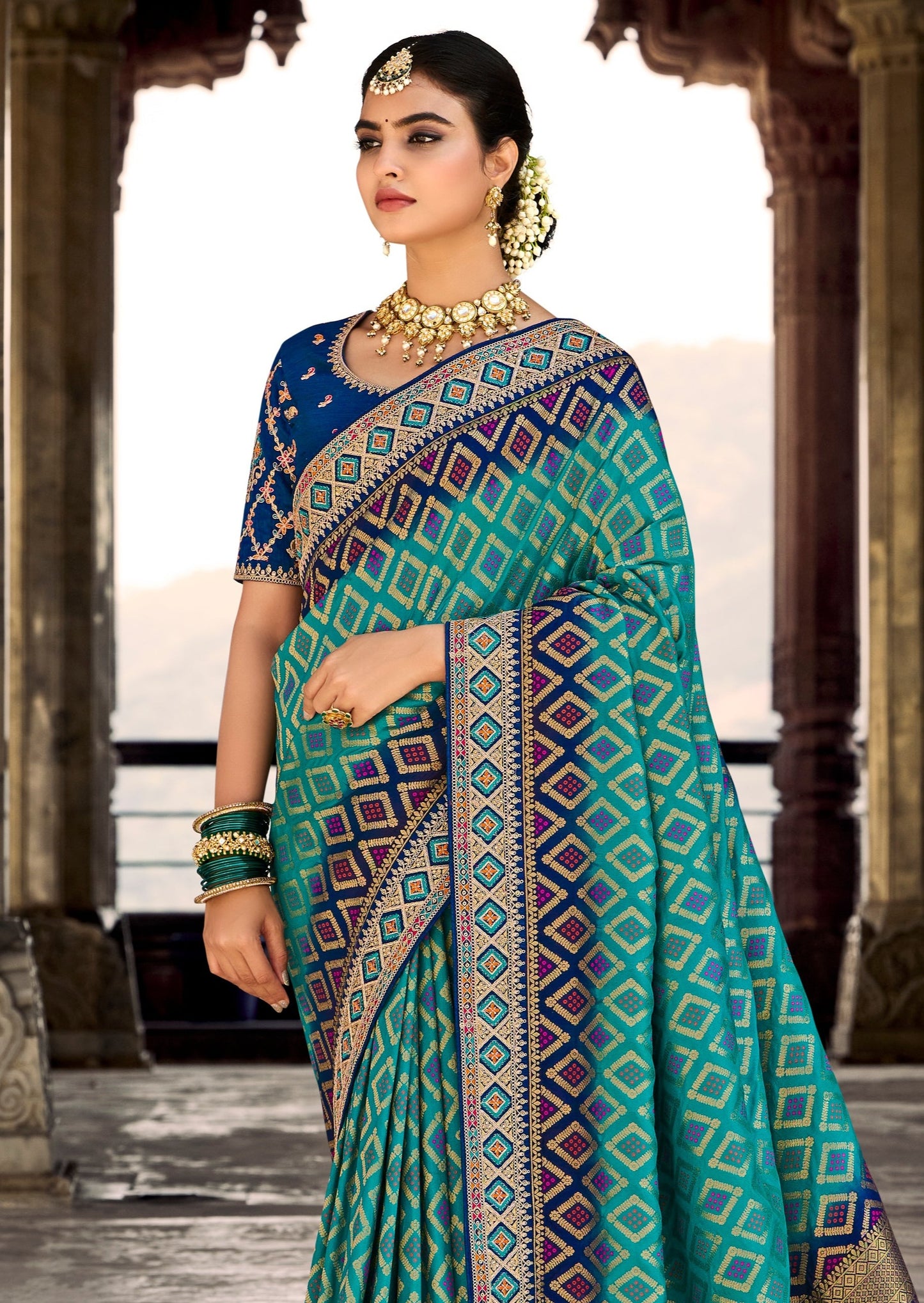 Banarasi Patola Silk Turquoise Blue Saree