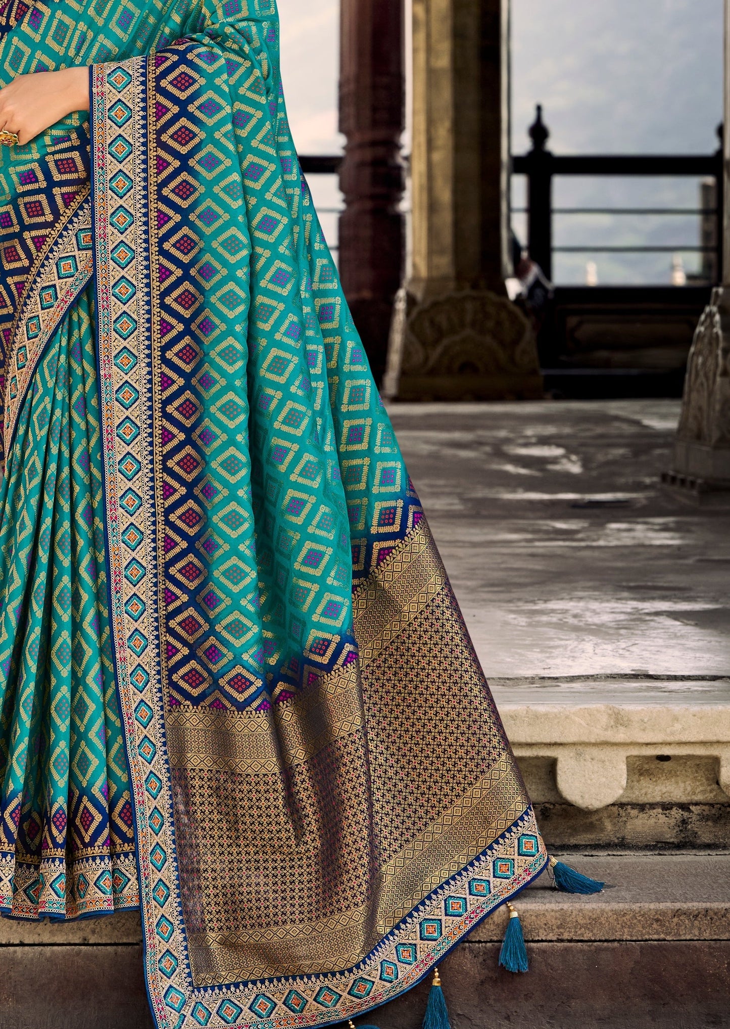 Banarasi Patola Silk Turquoise Blue Saree