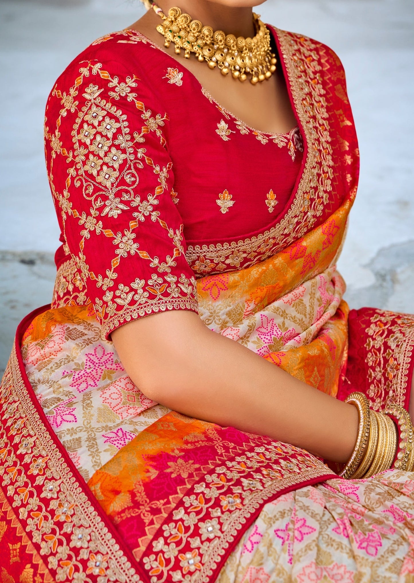 Banarasi Patola Silk White and Red Saree