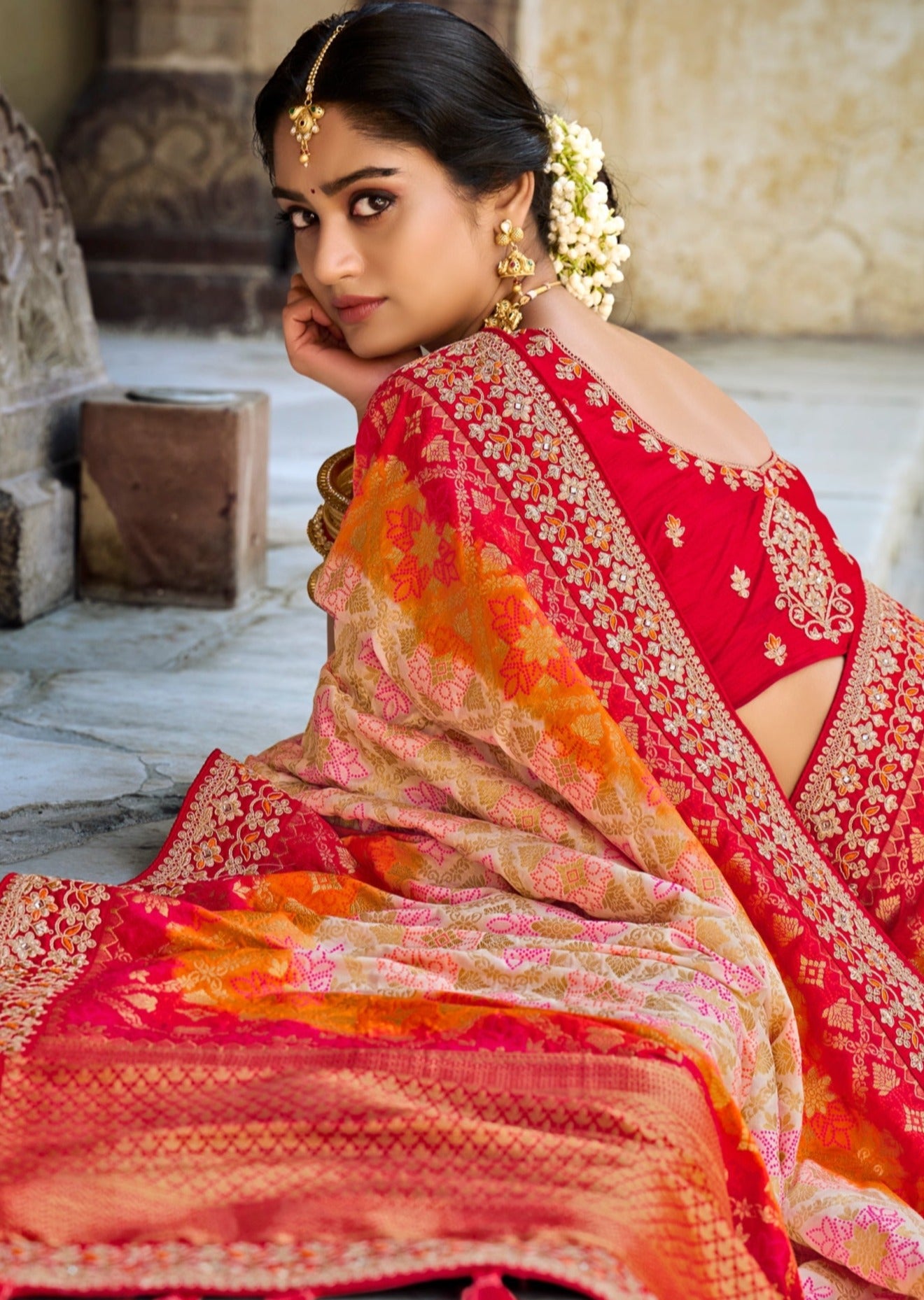Banarasi Patola Silk White and Red Saree