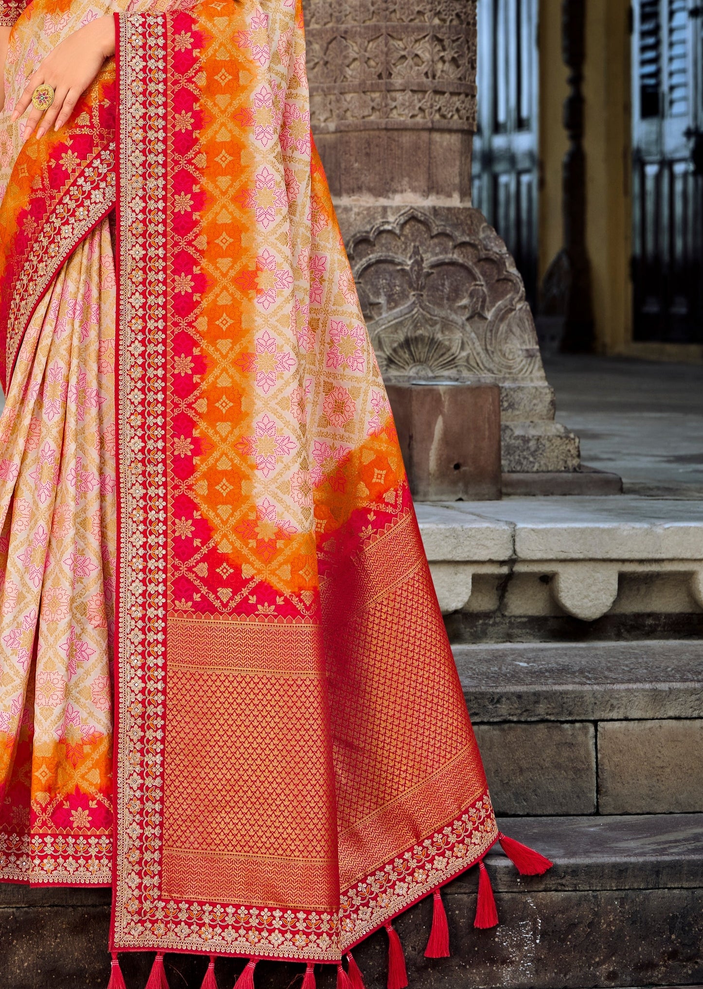Banarasi Patola Silk White and Red Saree