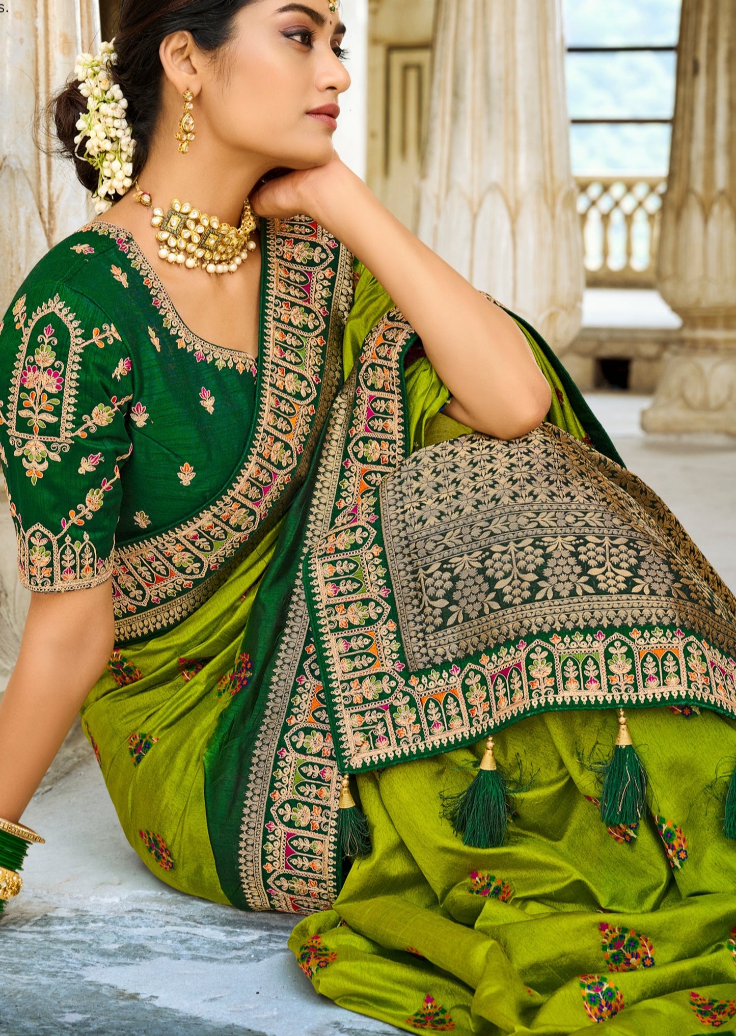 Banarasi Patola Silk Bridal Saree (Green)