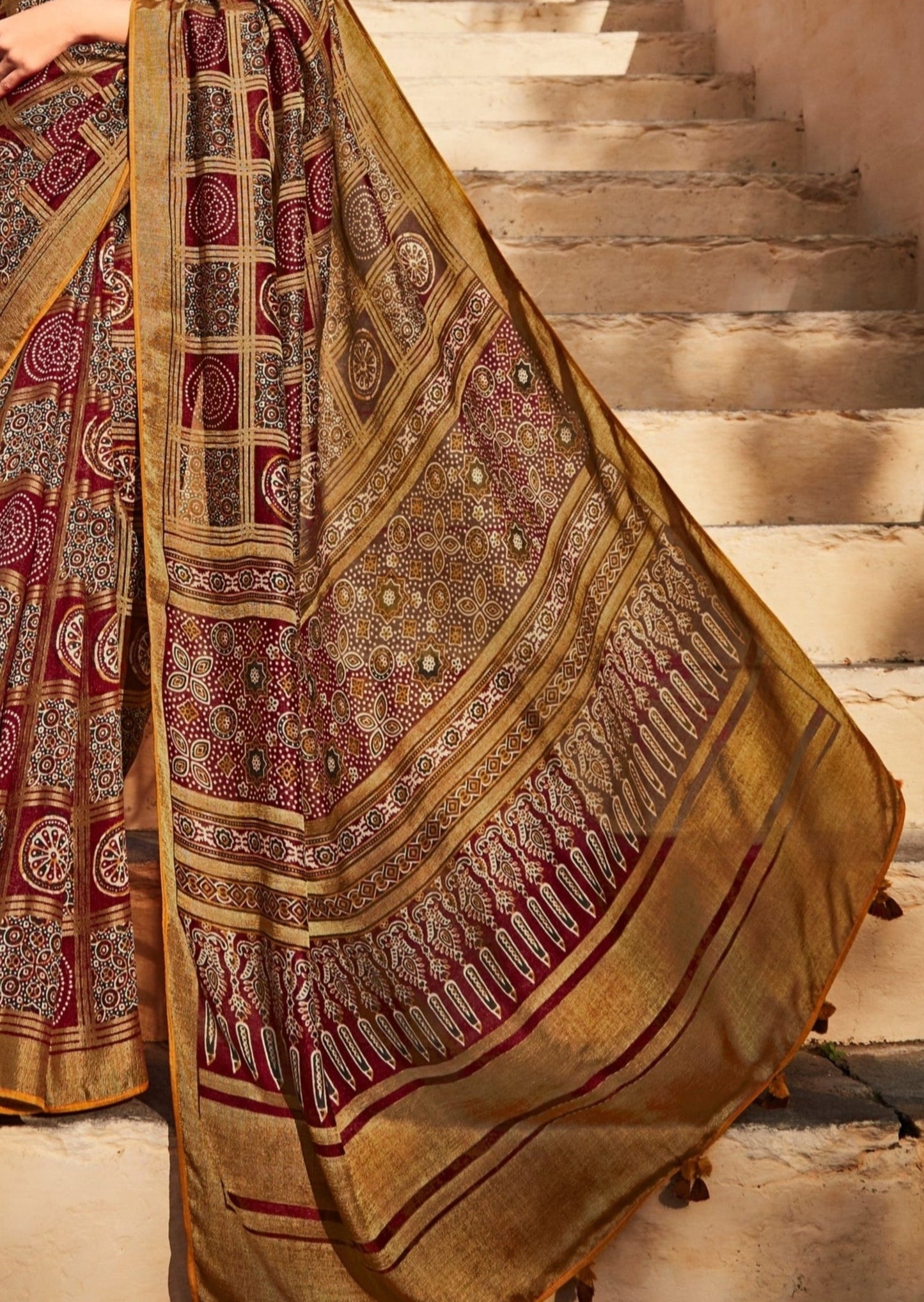 Brasso Silk Maroon Red Patola Saree