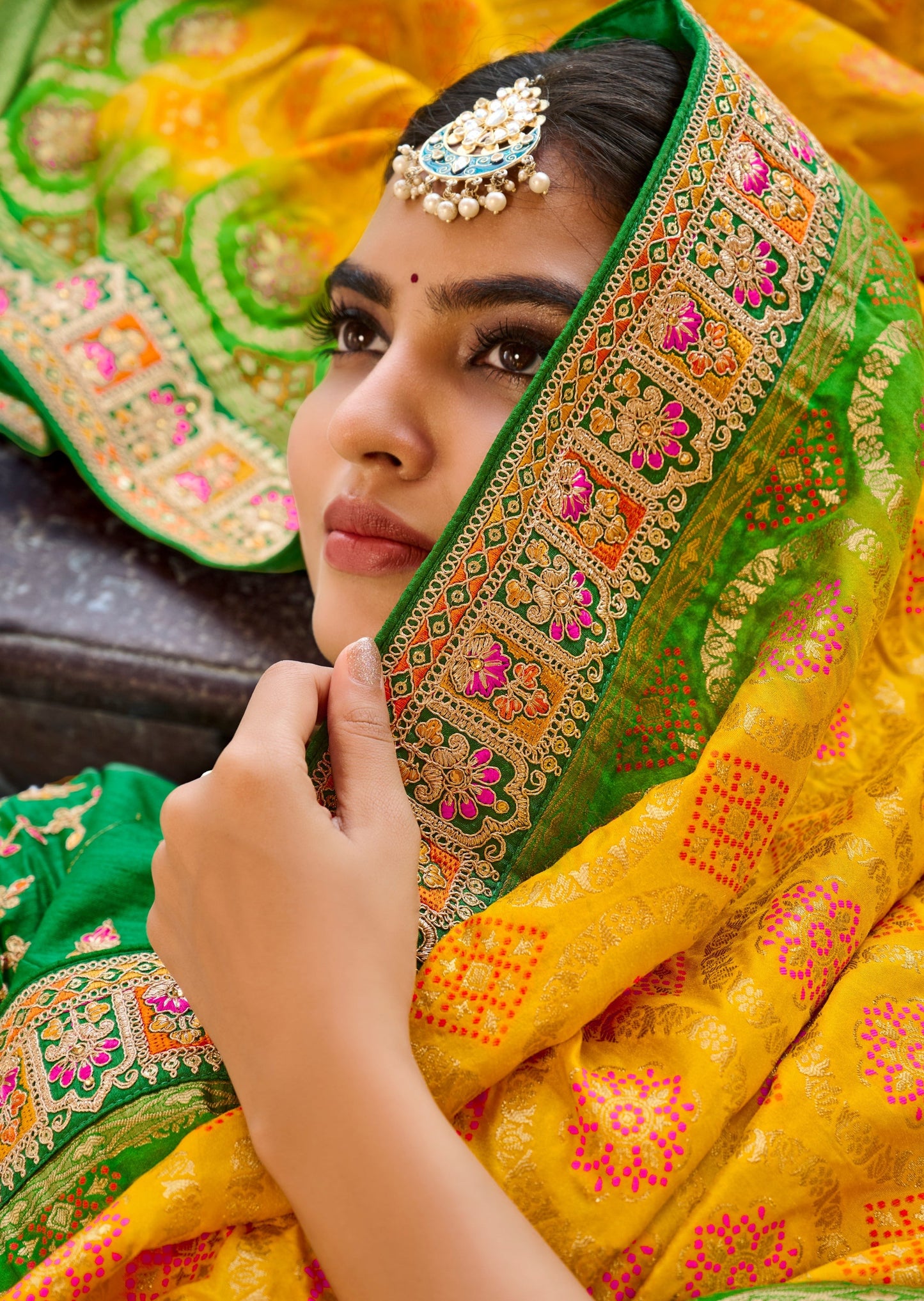 Banarasi Patola Silk Bright Yellow Bridal Saree