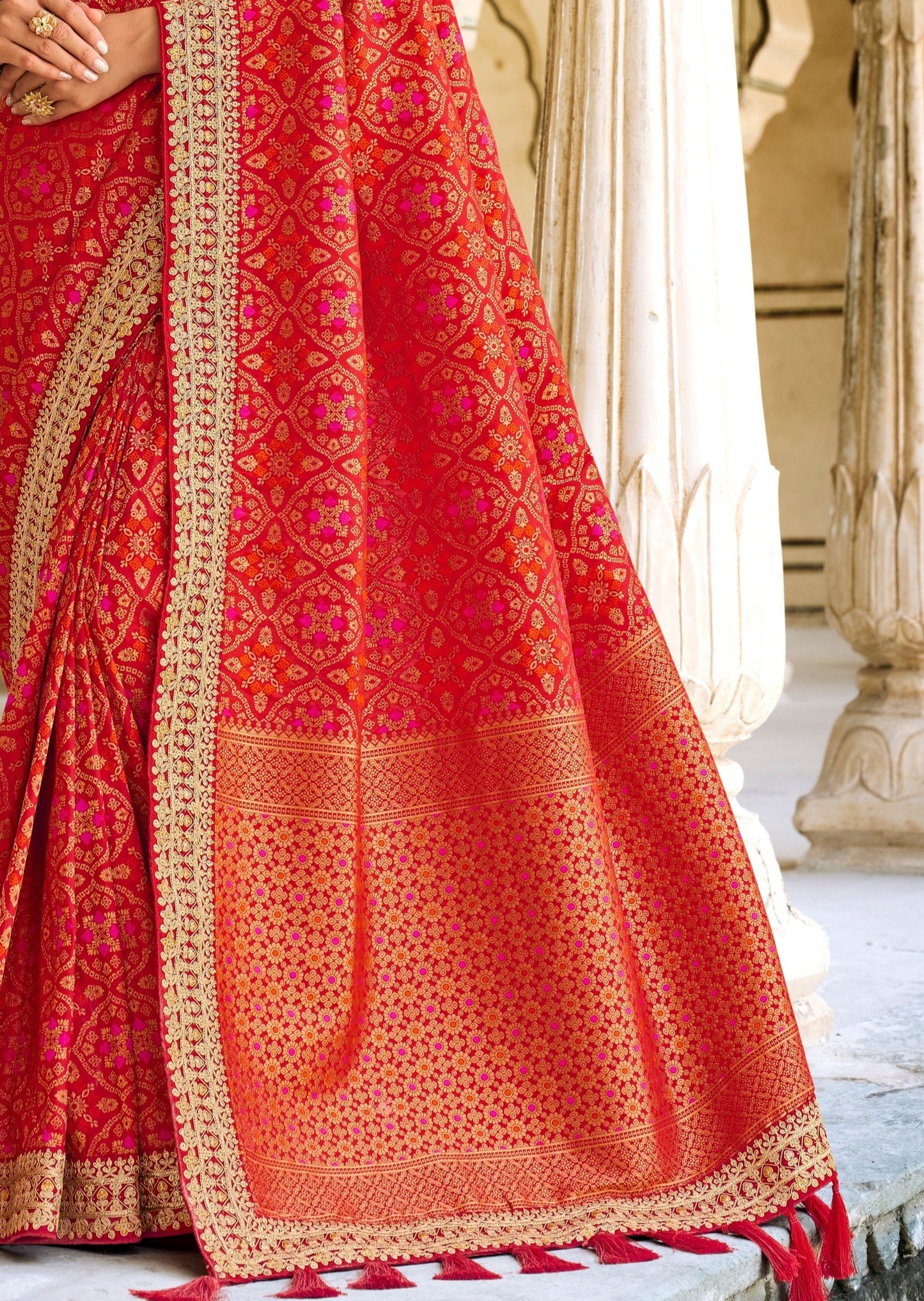 Banarasi Patola Silk Vermillion Red Saree