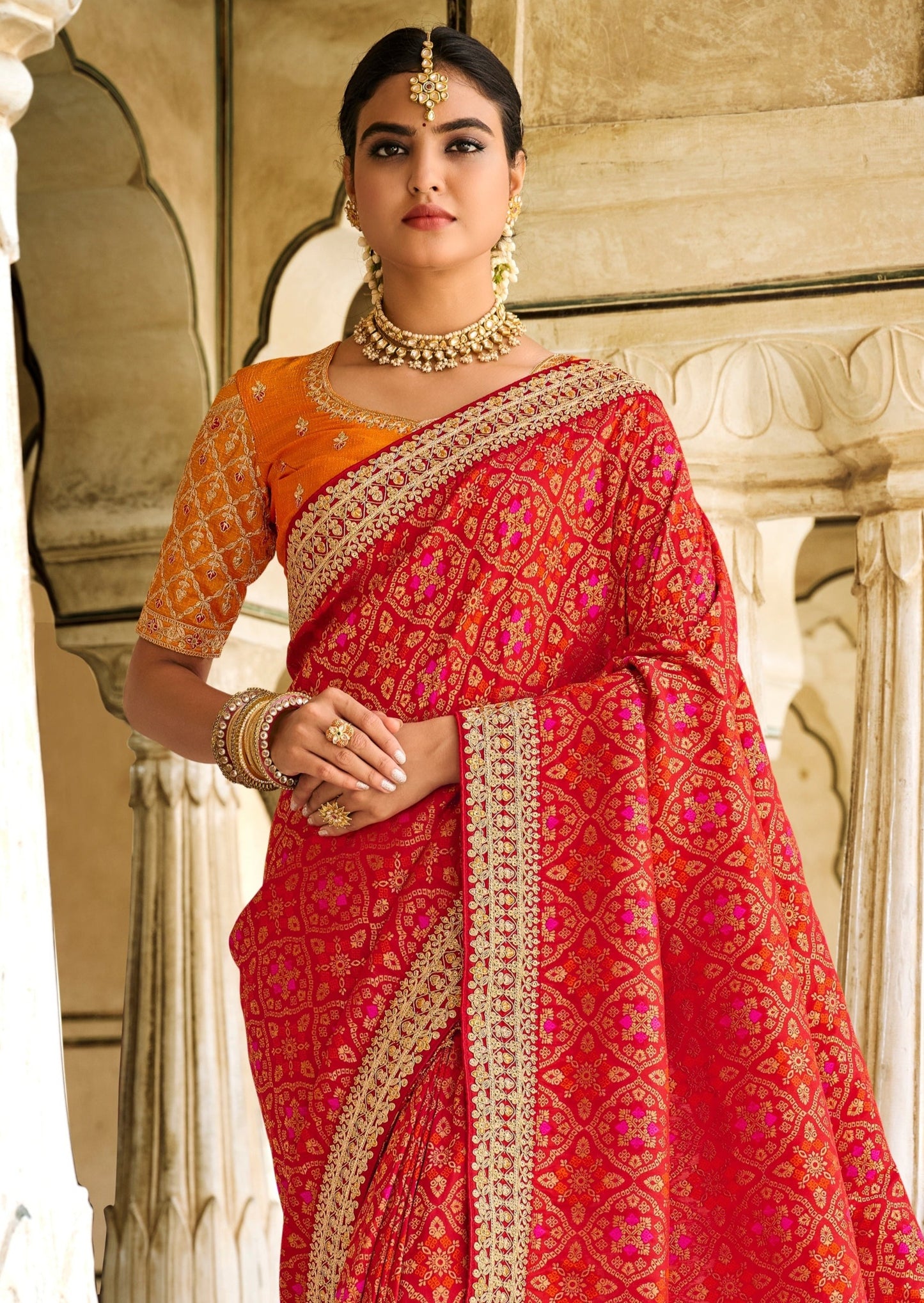 Banarasi Patola Silk Vermillion Red Saree