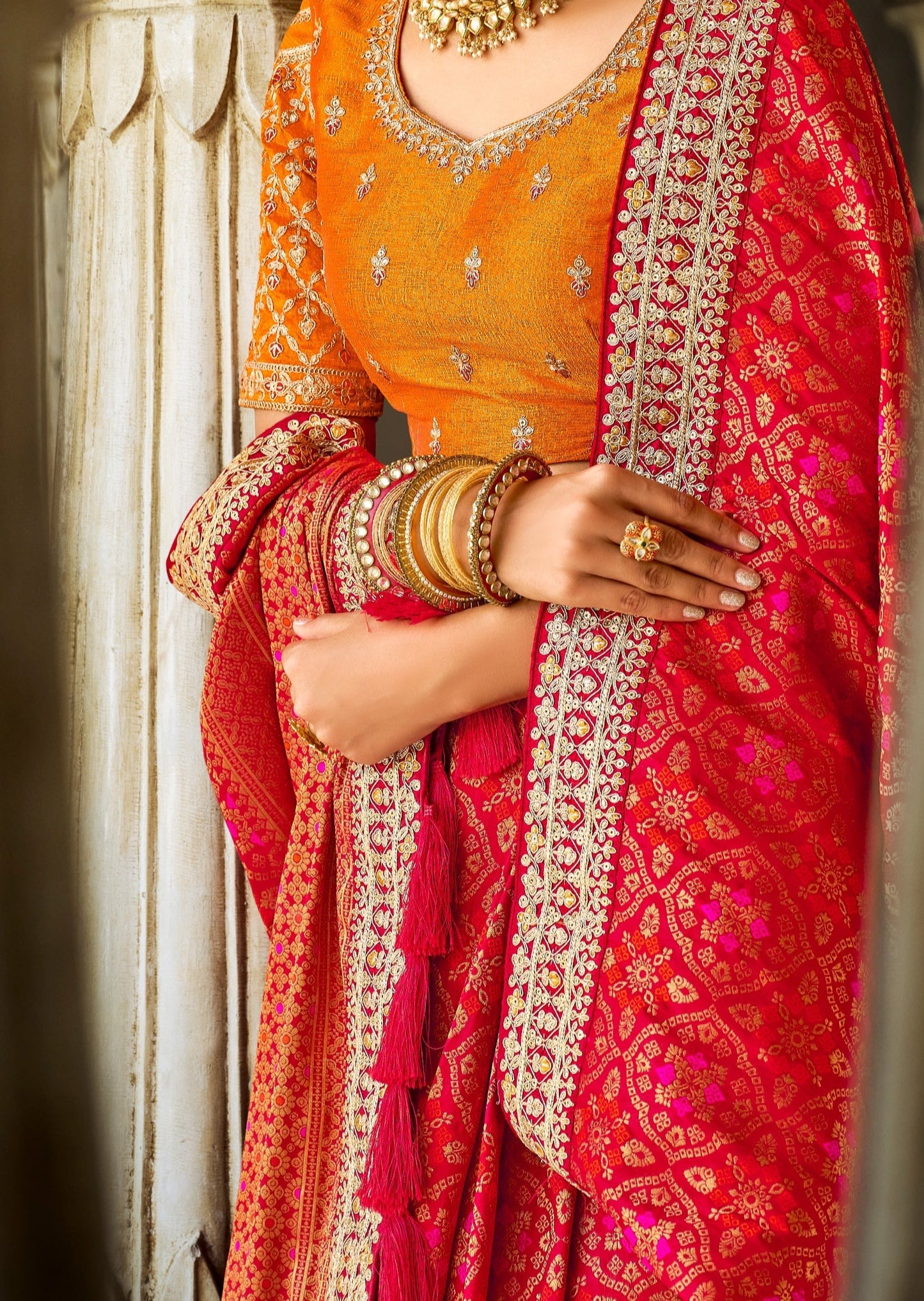 Banarasi Patola Silk Vermillion Red Saree