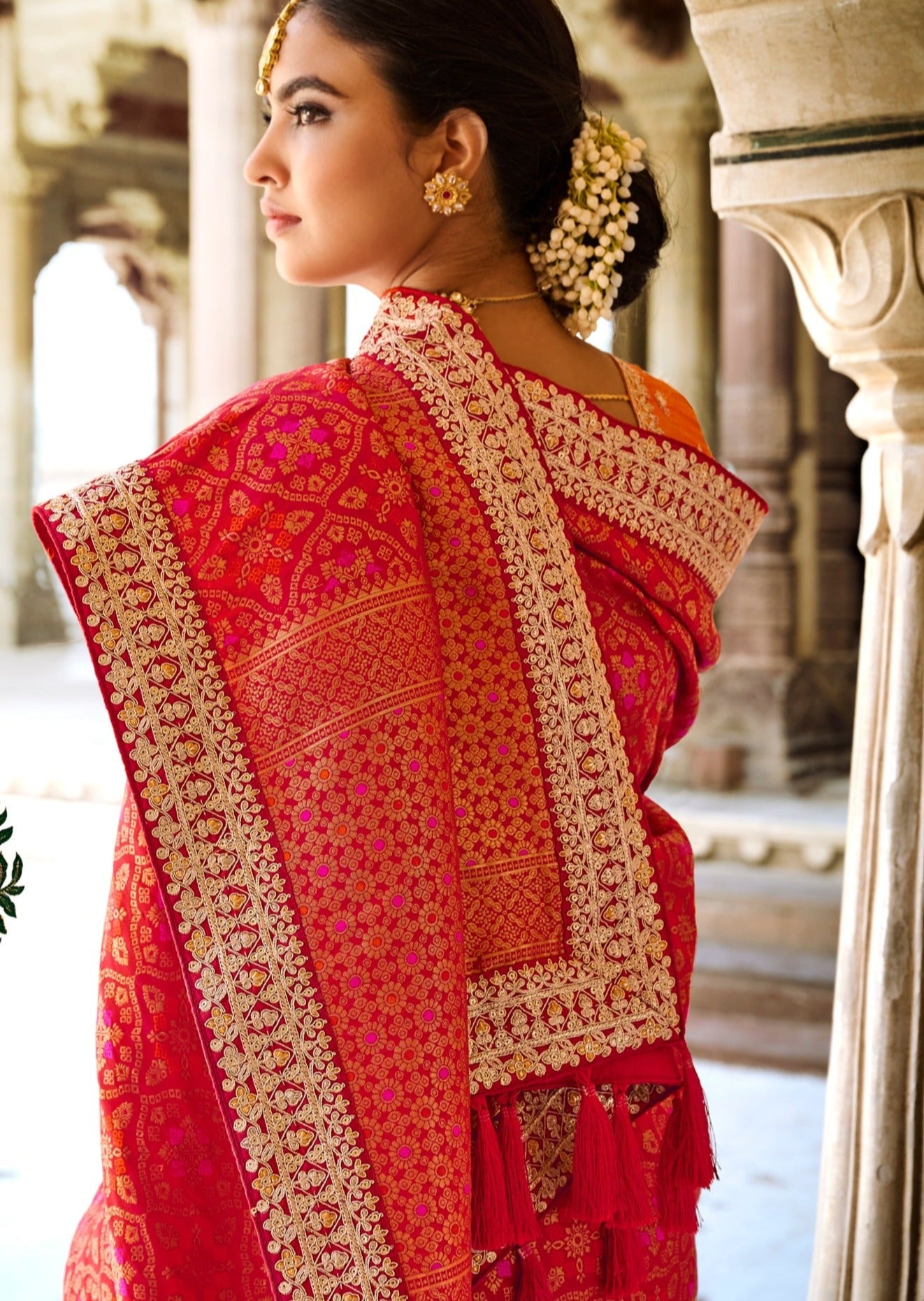 Banarasi Patola Silk Vermillion Red Saree
