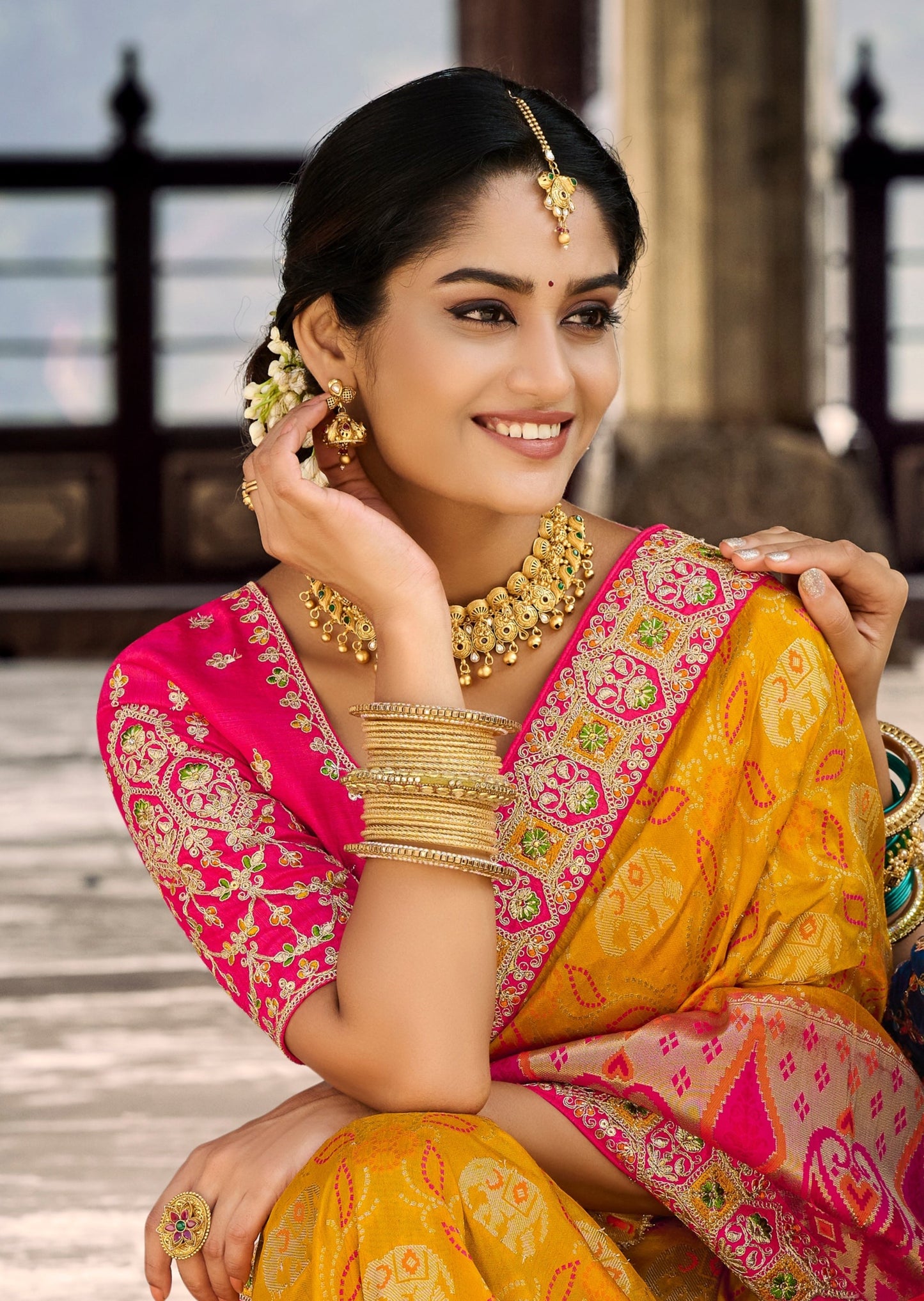 Banarasi Patola Silk Turmeric Yellow Bridal Saree