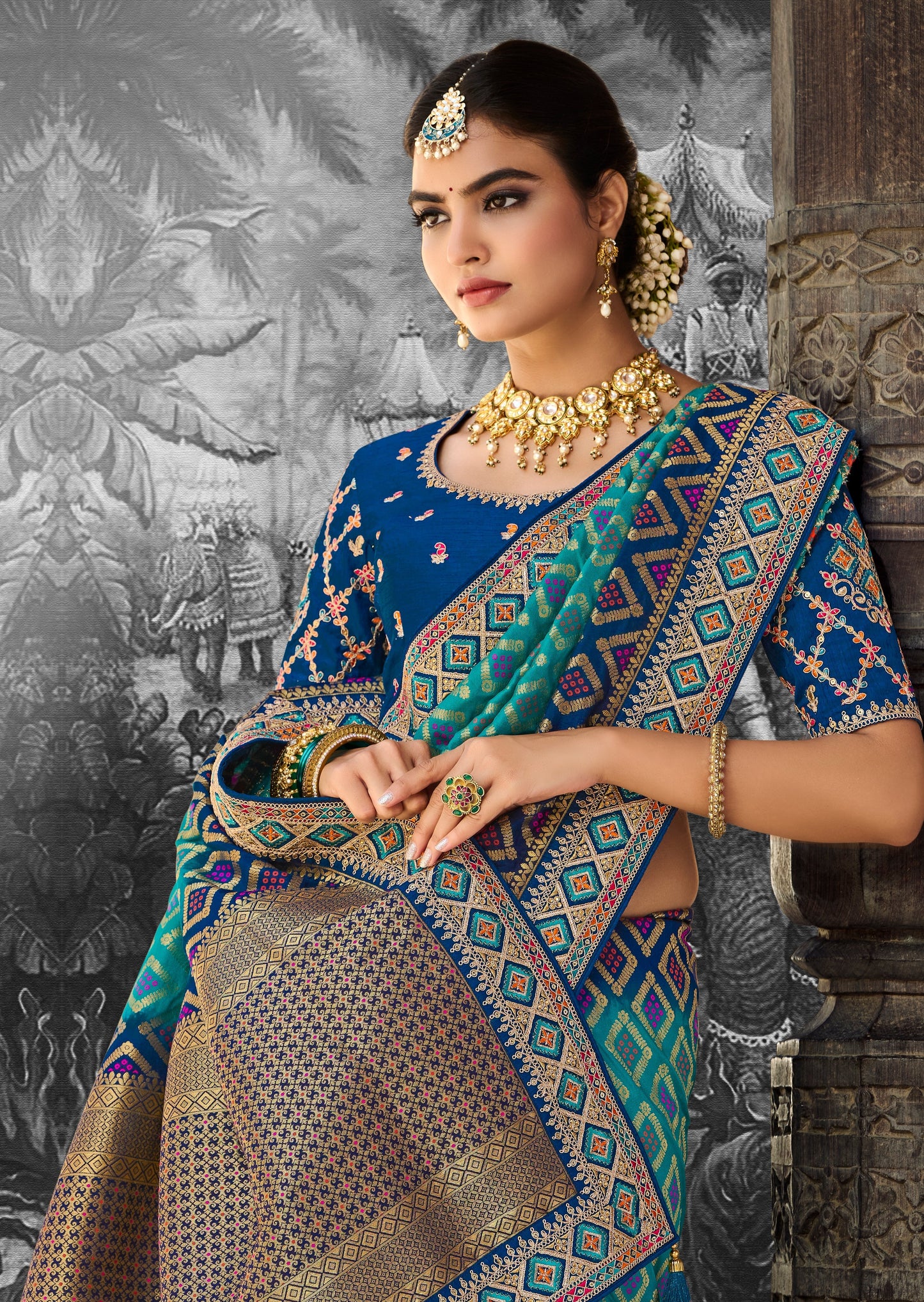 Banarasi Patola Silk Turquoise Blue Saree