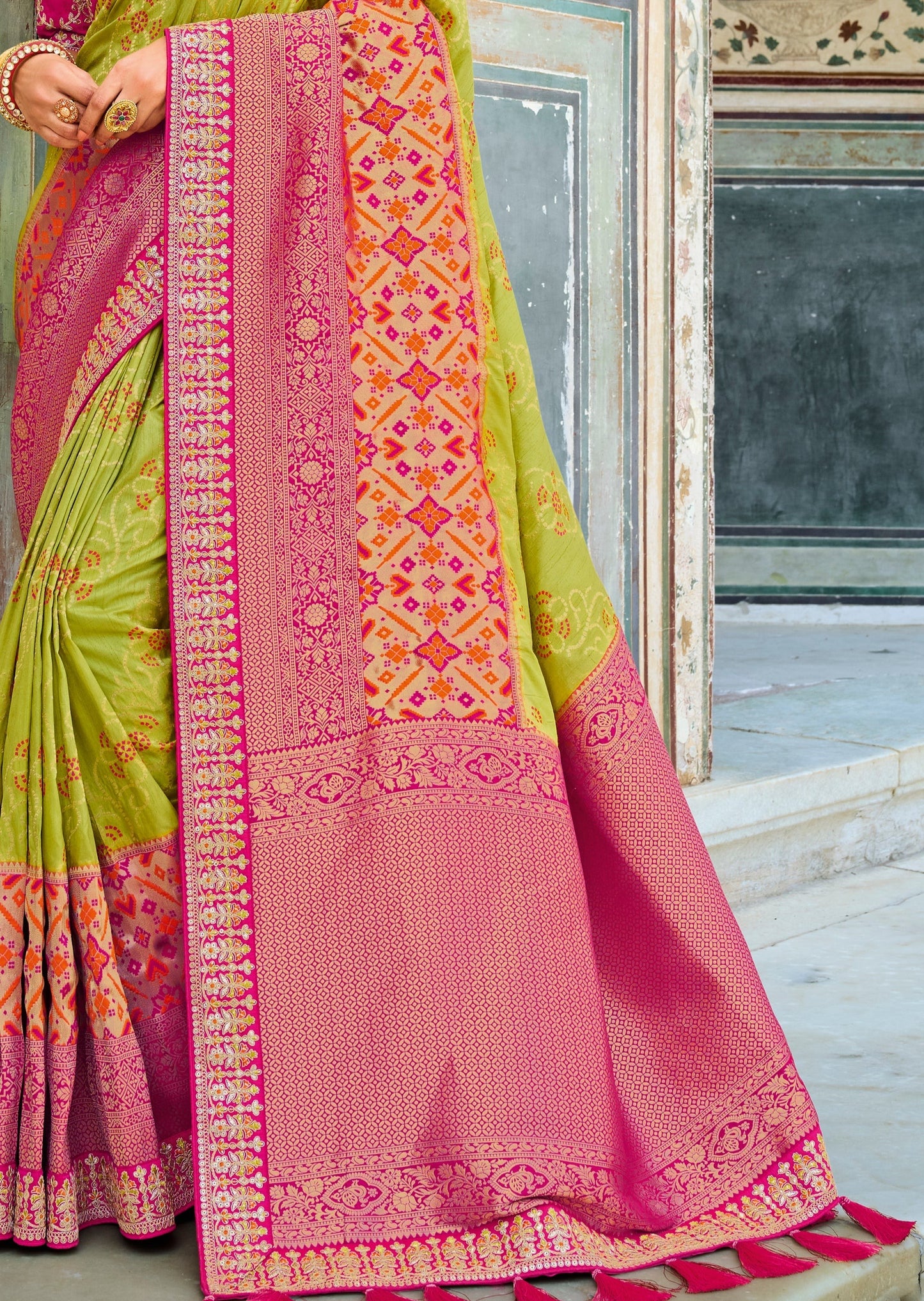 Banarasi Patola Silk Lime Green Saree