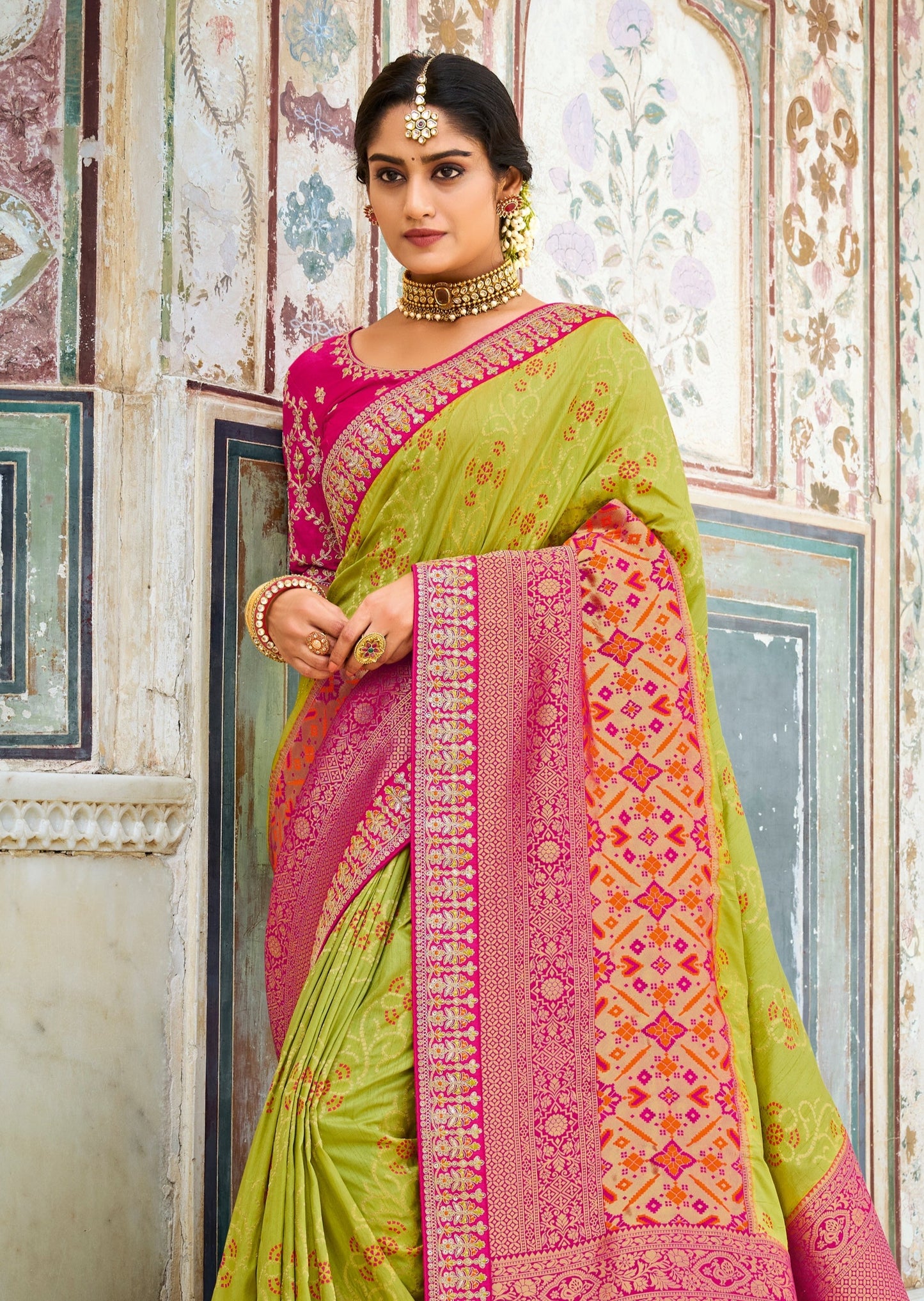 Banarasi Patola Silk Lime Green Saree