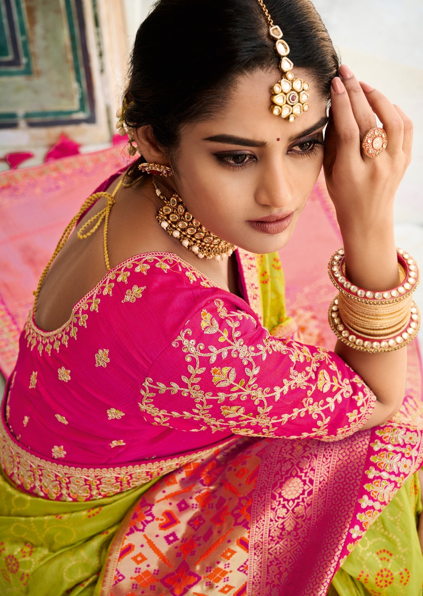 Banarasi Patola Silk Lime Green Saree