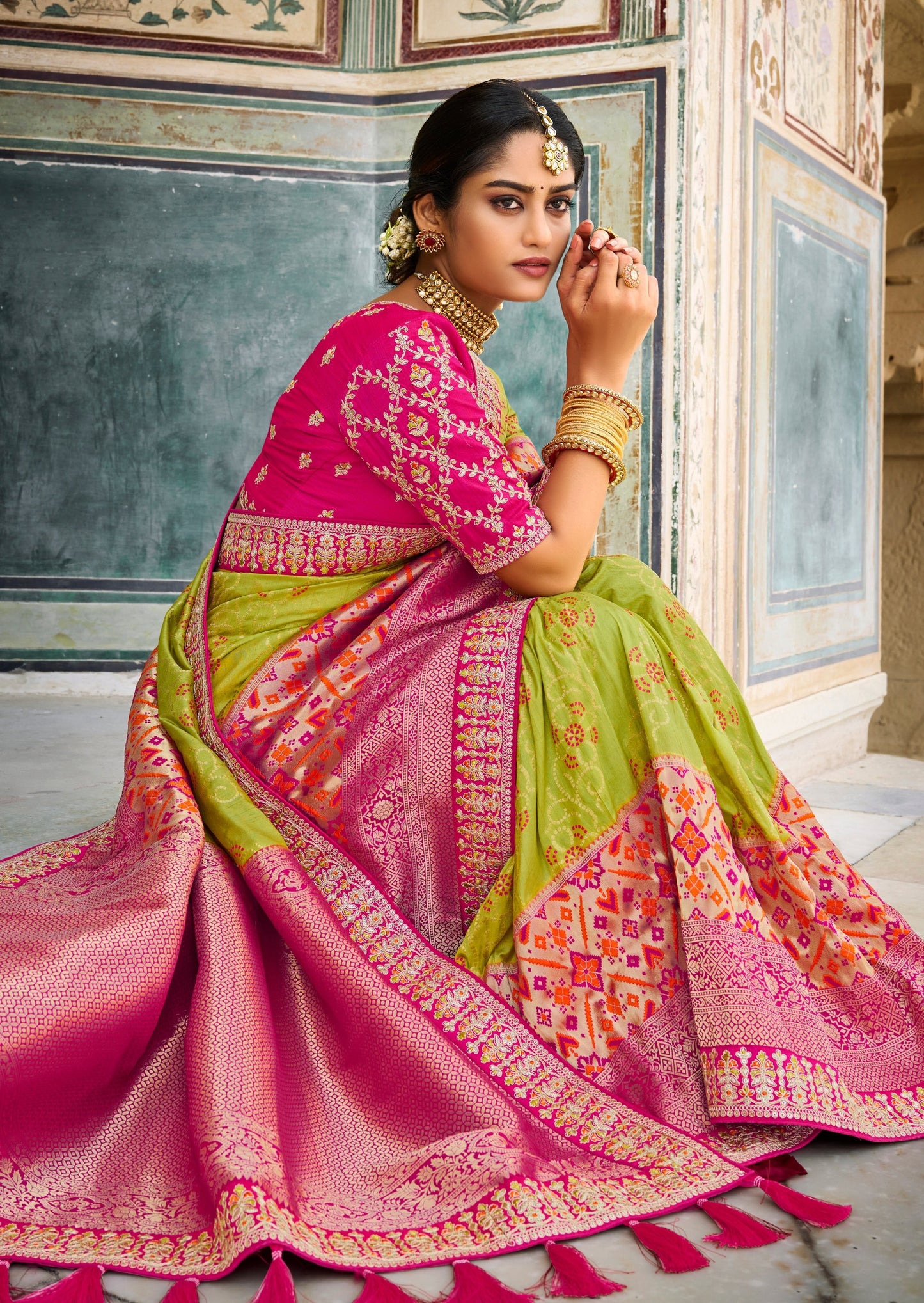 Banarasi Patola Silk Lime Green Saree