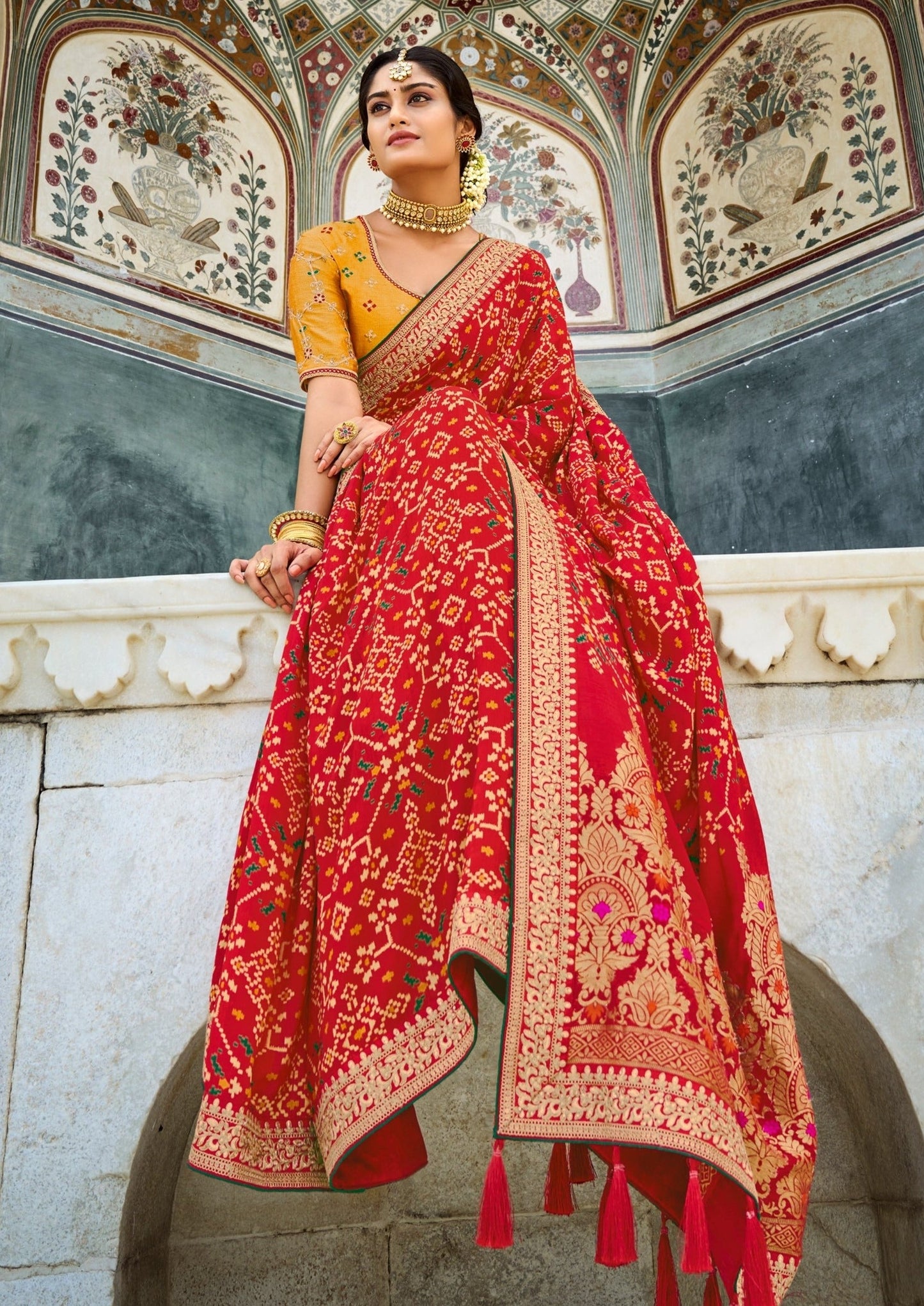 Banarasi Patola Silk Scarlet Red Saree