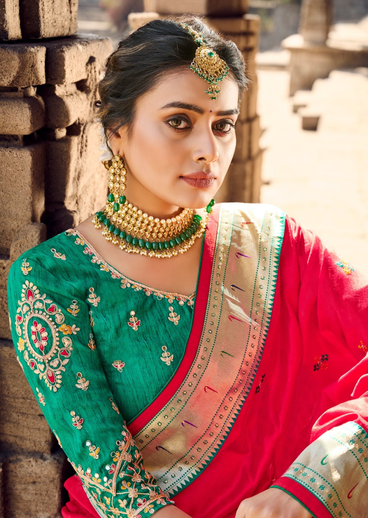 Cut Dana Work Red Paithani Silk Saree