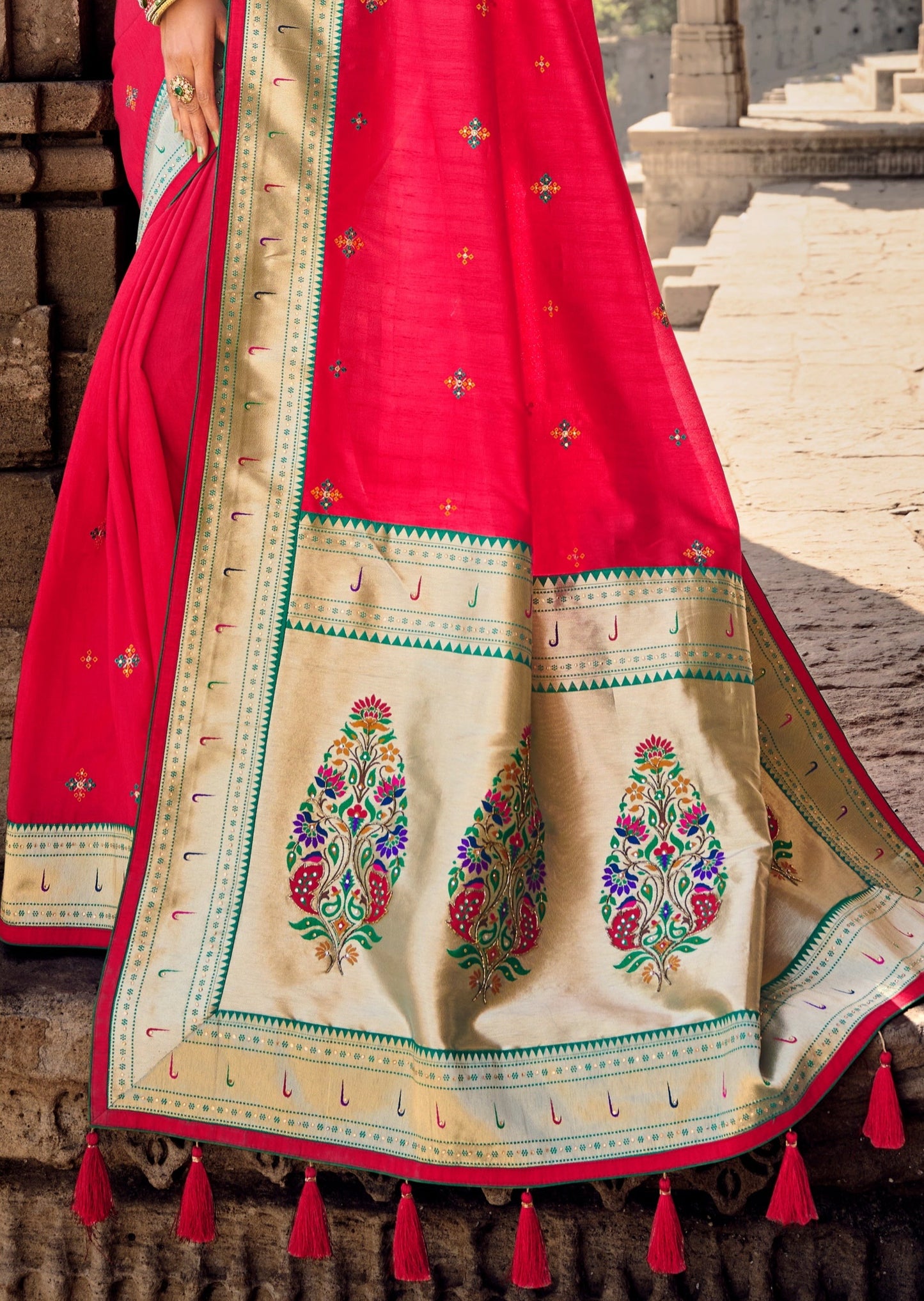 Cut Dana Work Red Paithani Silk Saree