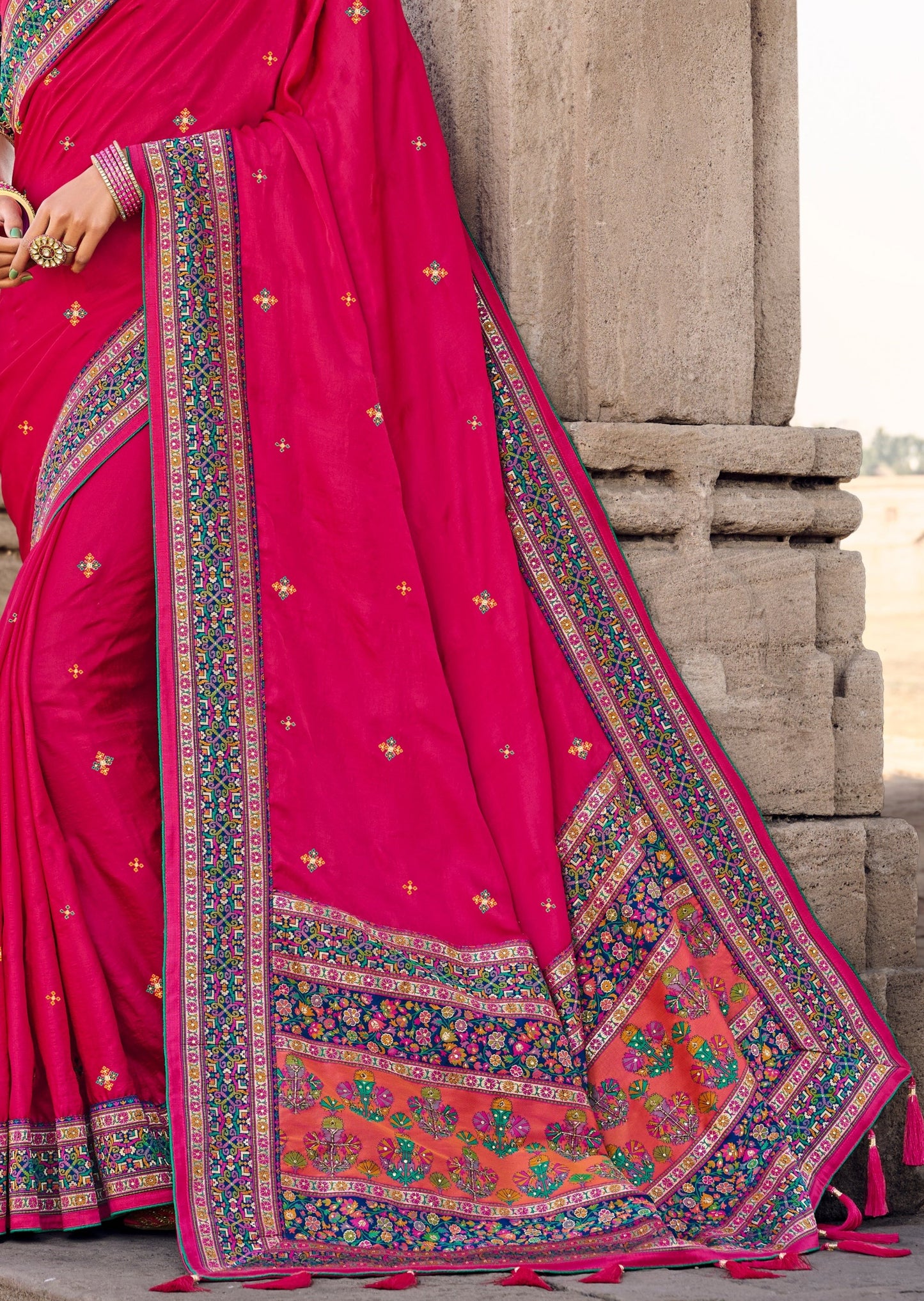 Cut Dana Handwork Red Patola Saree