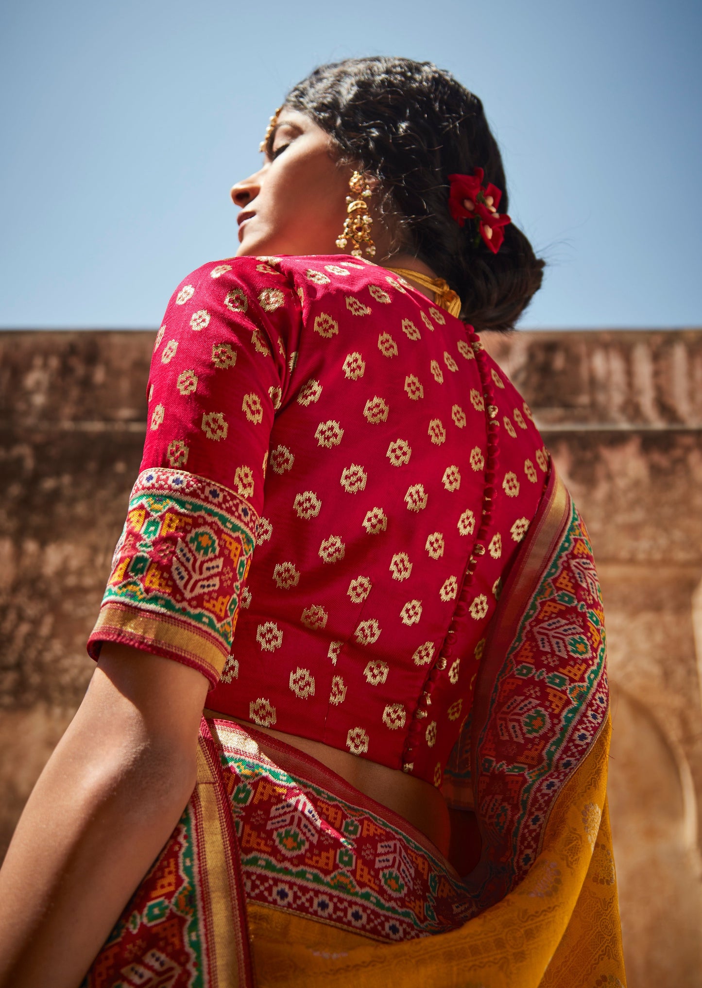 Hand Woven Banarasi Patola Yellow Silk Saree