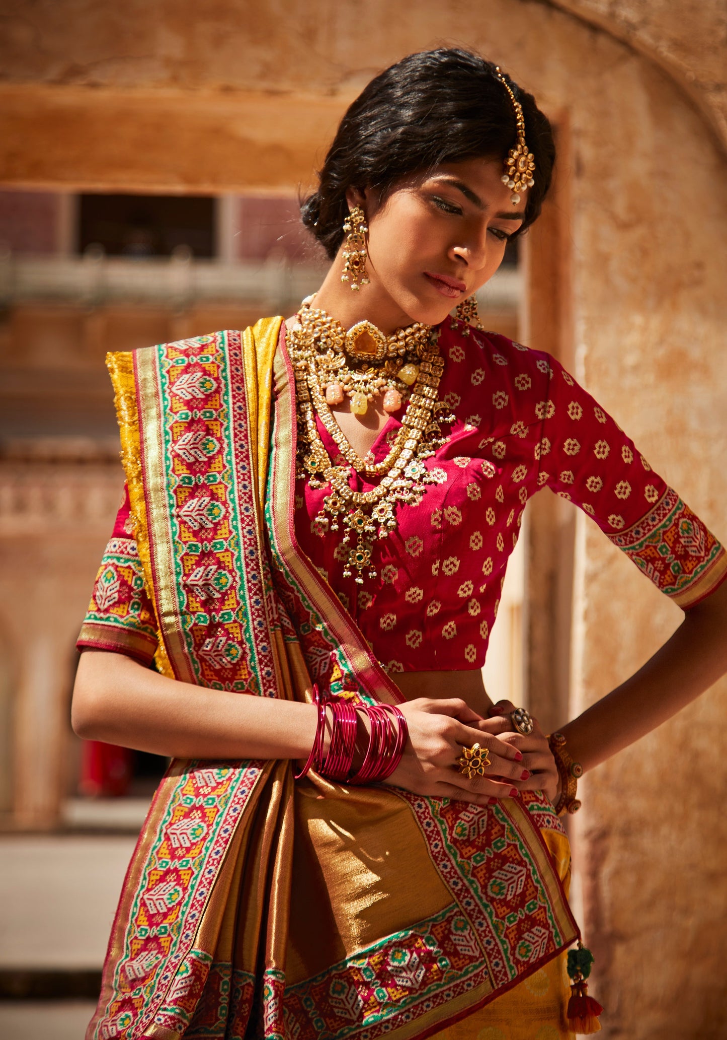 Hand Woven Banarasi Patola Yellow Silk Saree