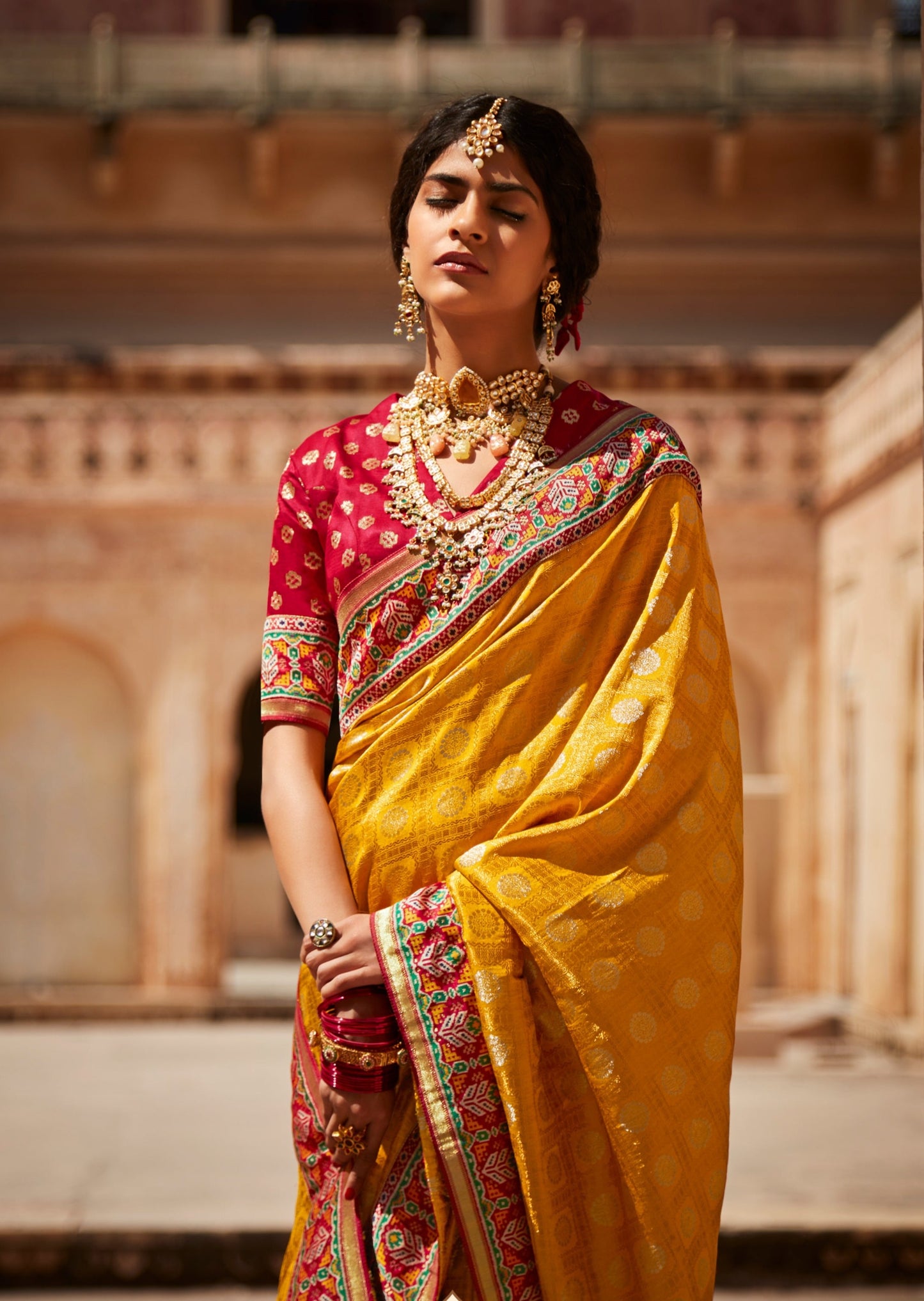Hand Woven Banarasi Patola Yellow Silk Saree