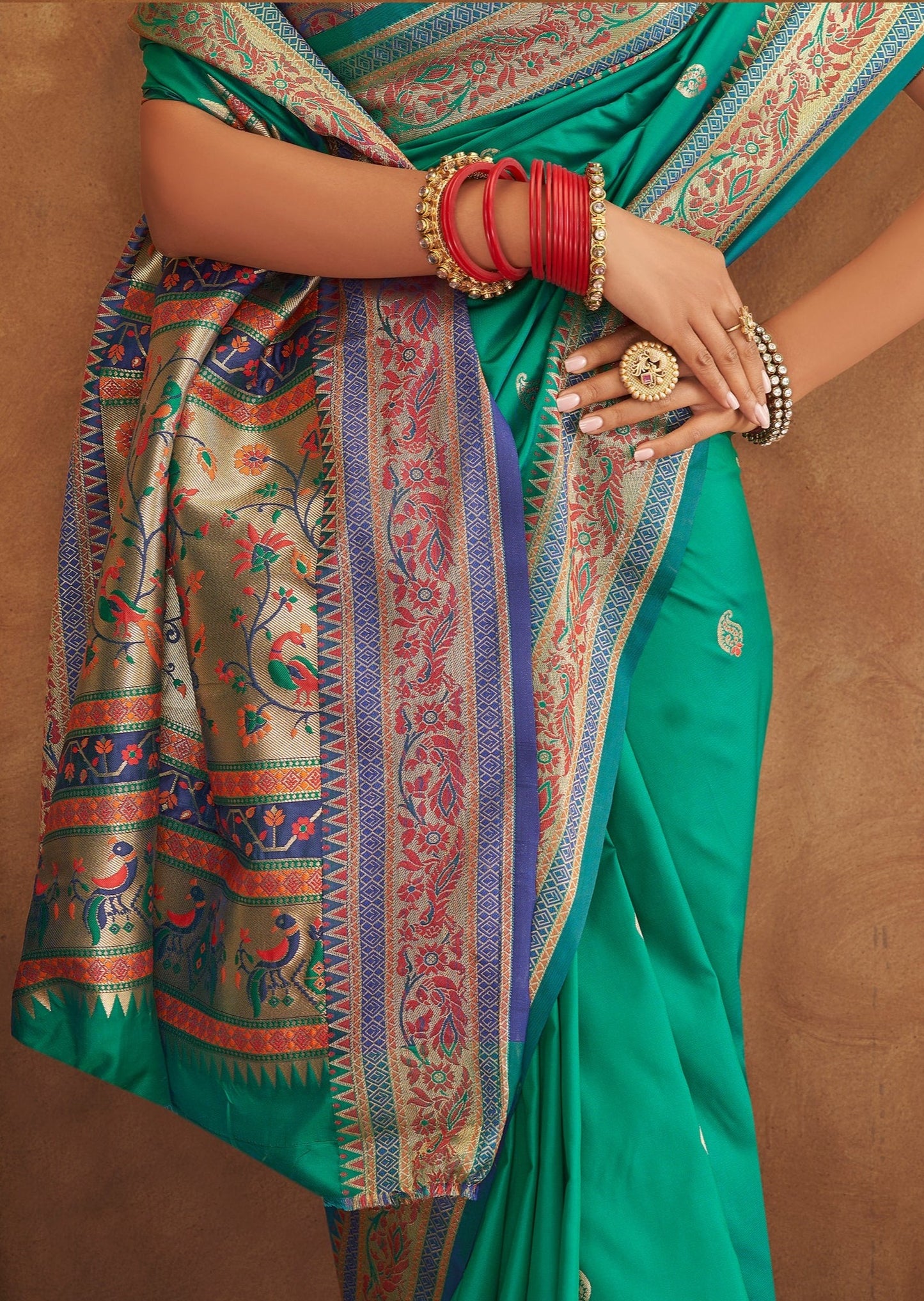 Green Paithani Silk Saree with Zari Border